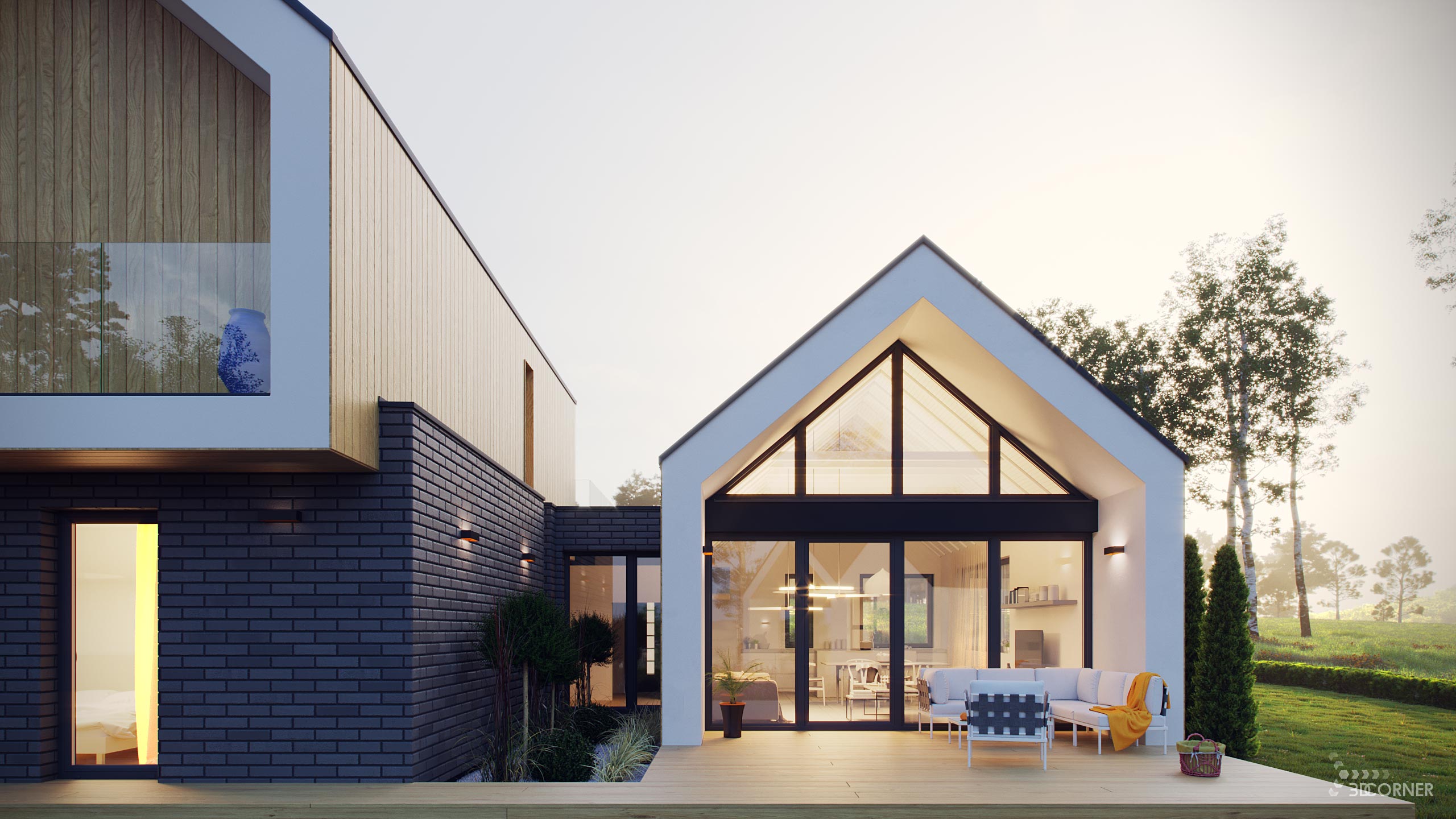 visualization exterior photorealistic modern house terrace 3dcorner