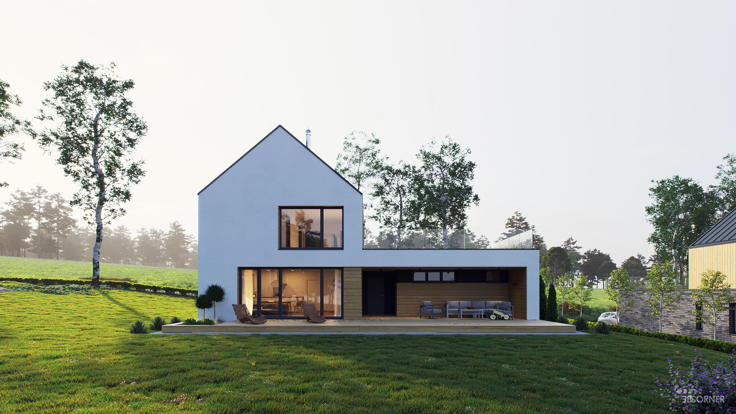 visualization exterior photorealistic modern house backyard 3dcorner