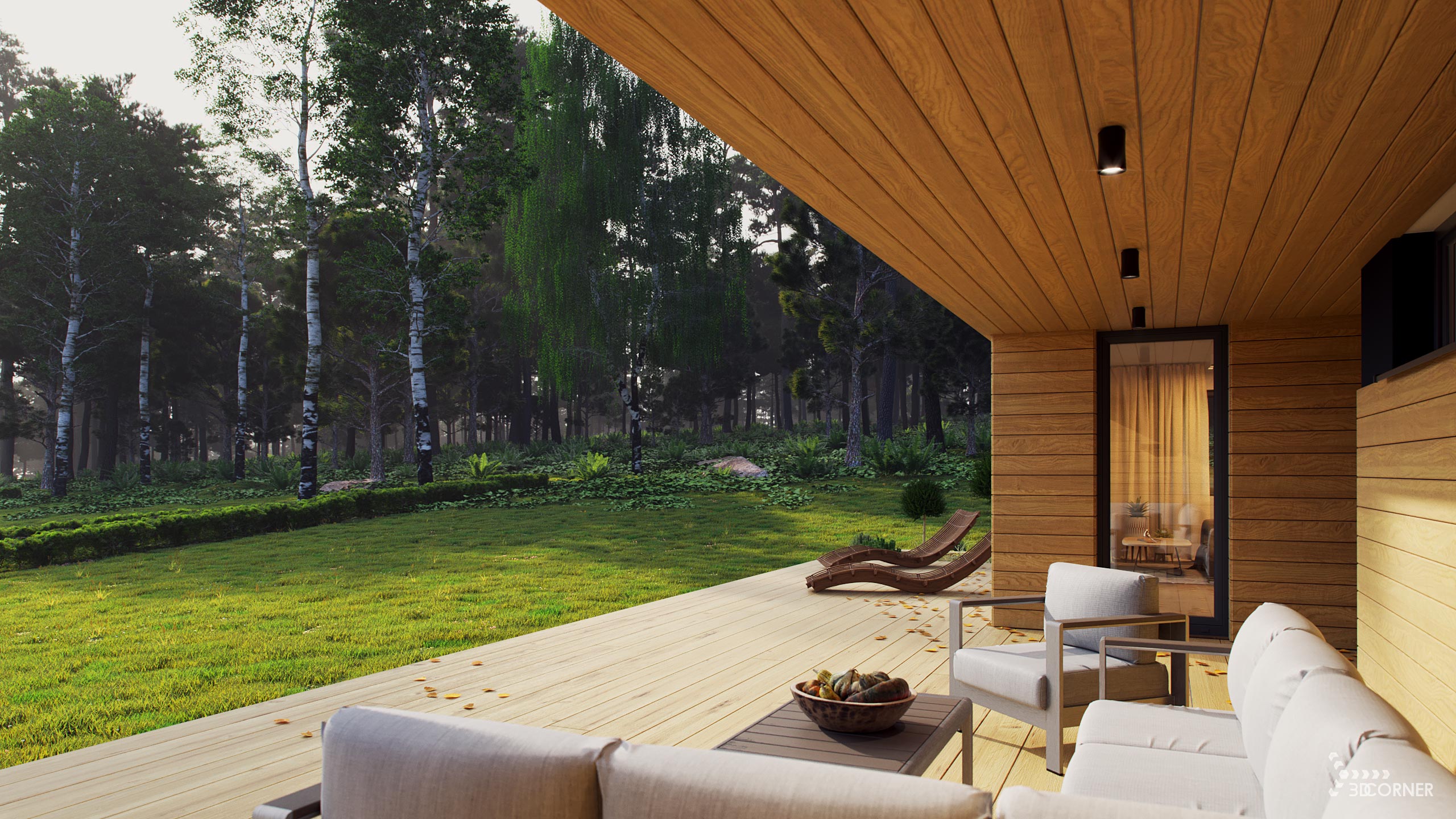 visualization exterior photorealistic modern house terrace 3dcorner