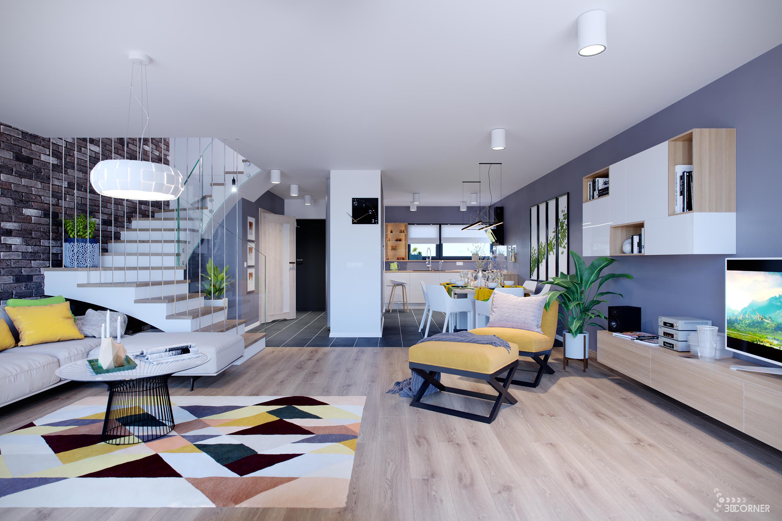 visualization interior photorealistic modern salon white gray 3dcorner