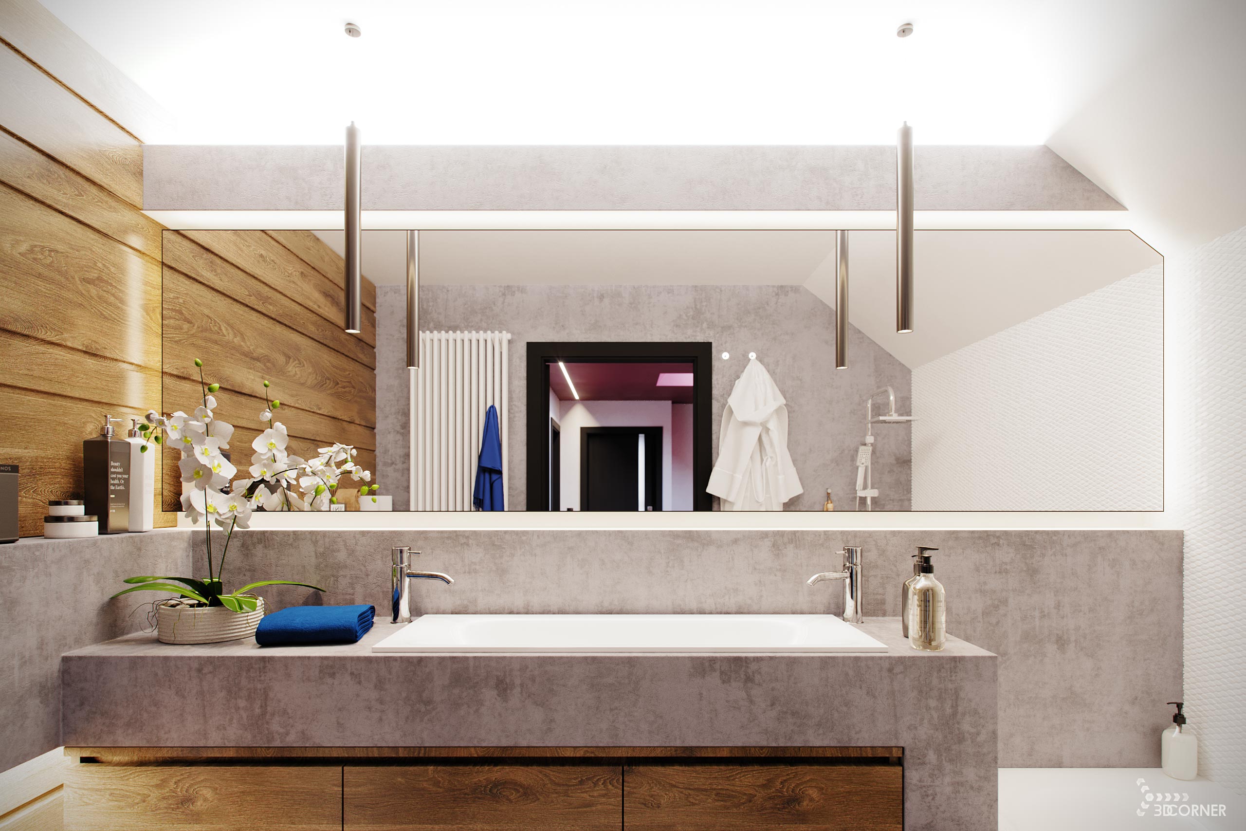 visualization interior photorealistic modern bathroom concrete wood 3dcorner