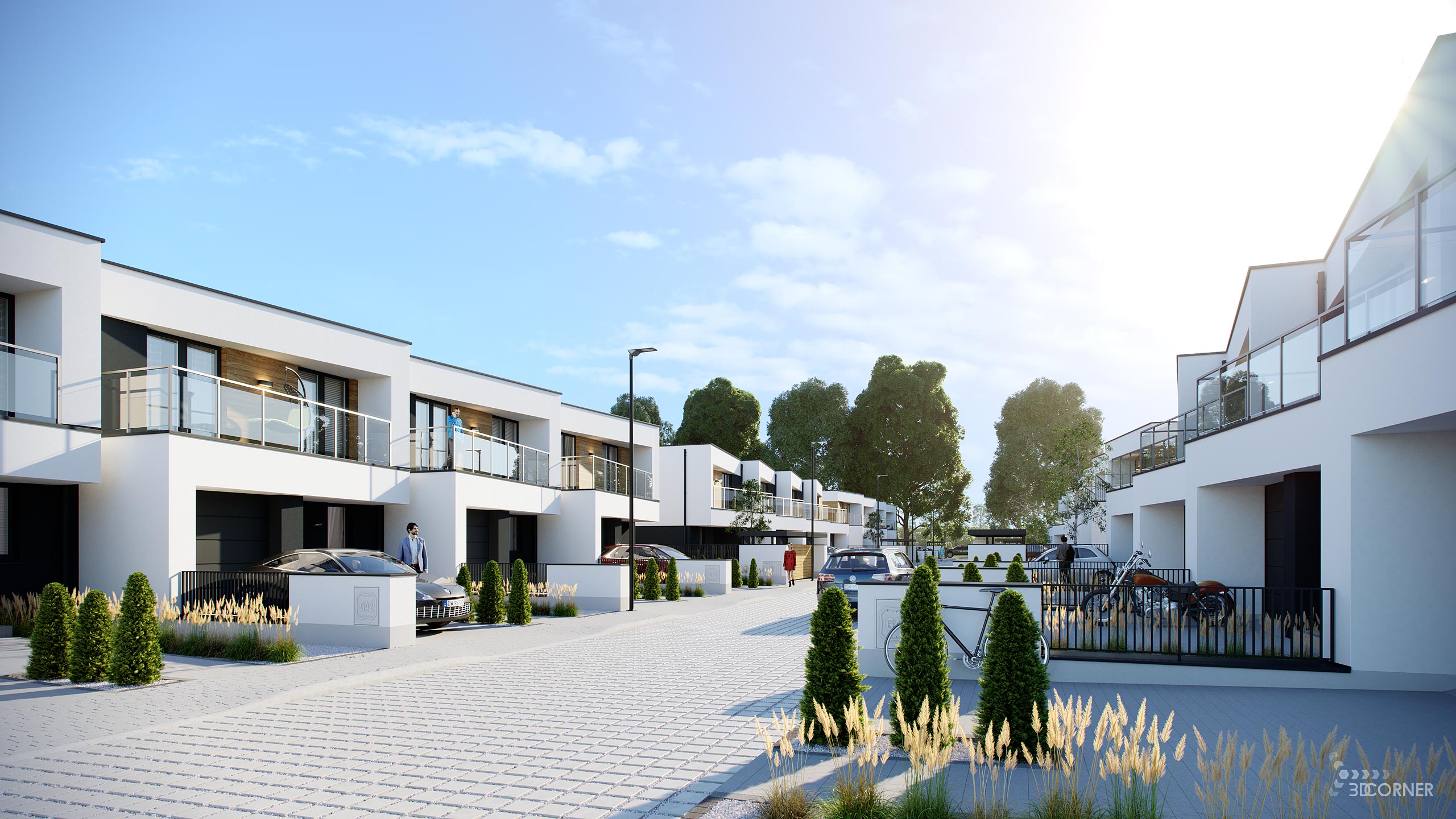 visualization exterior photorealistic modern residential architecture front 3dcorner