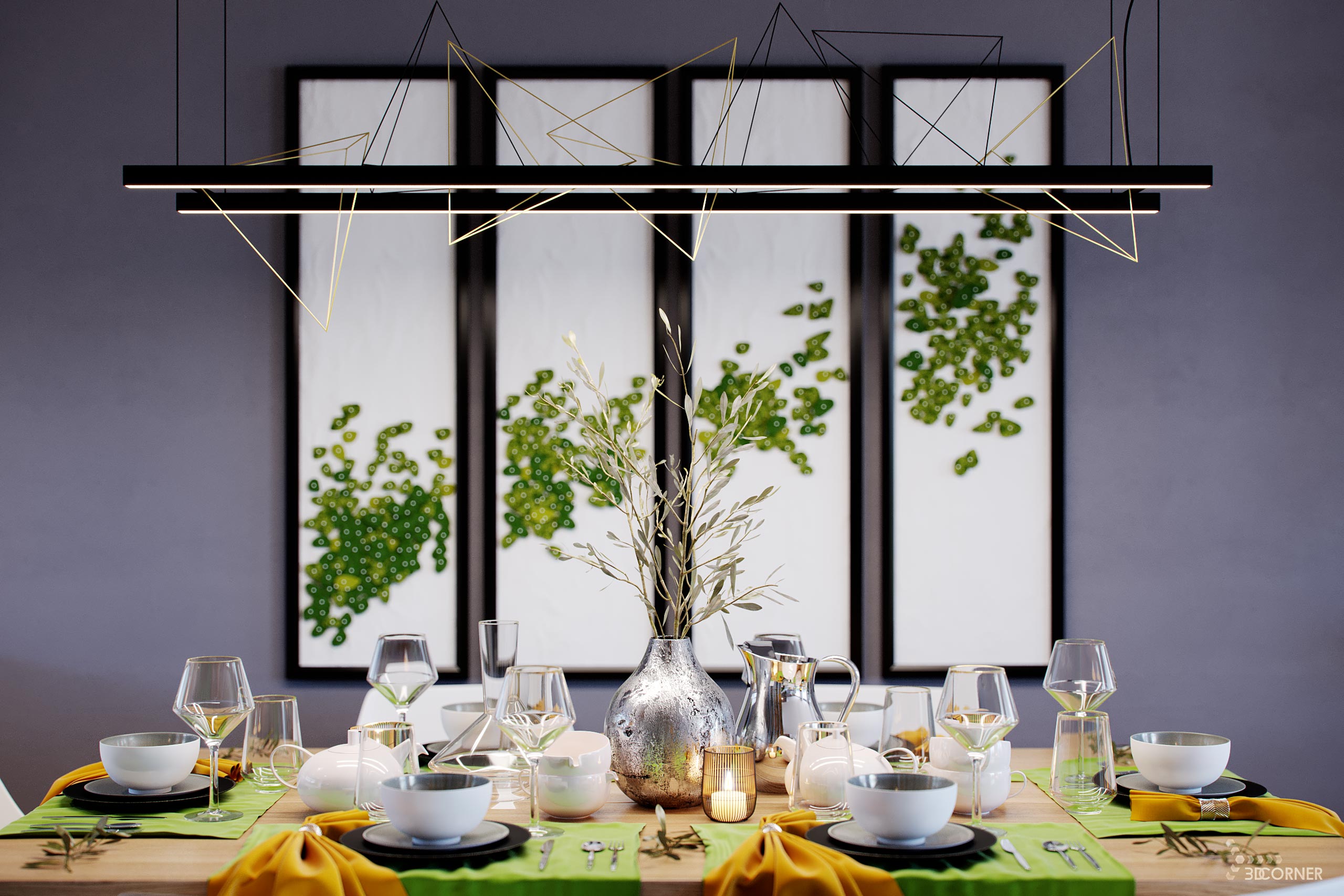 3d visualization interior photorealistic modern contemporary closeup dining room 3dcorner