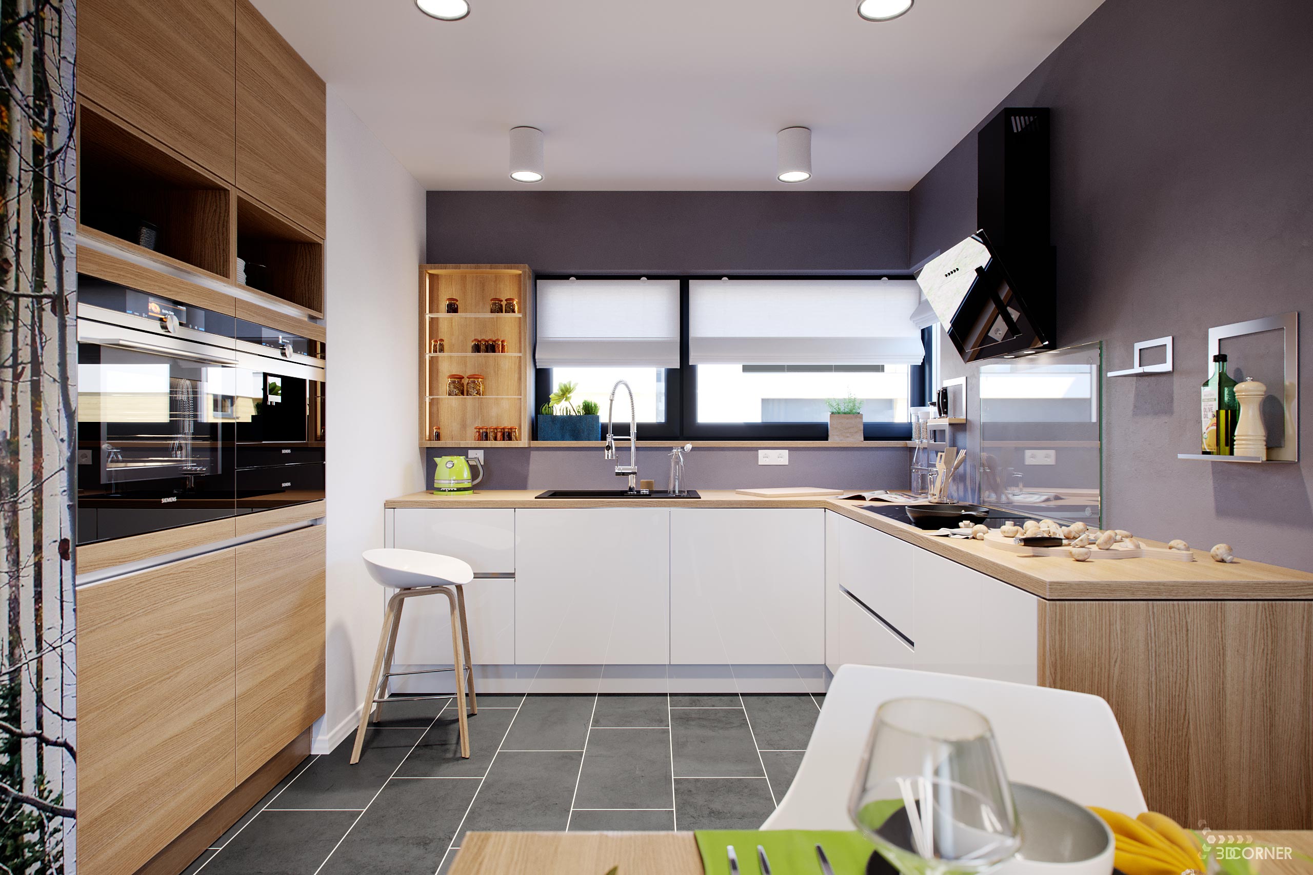 3d visualization interior photorealistic modern contemporary kitchen 3dcorner