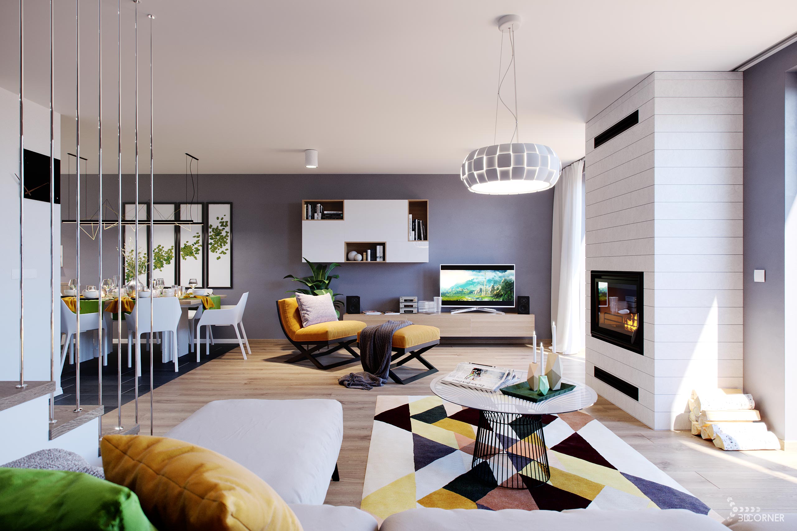 3d visualization interior photorealistic modern contemporary living room 3dcorner