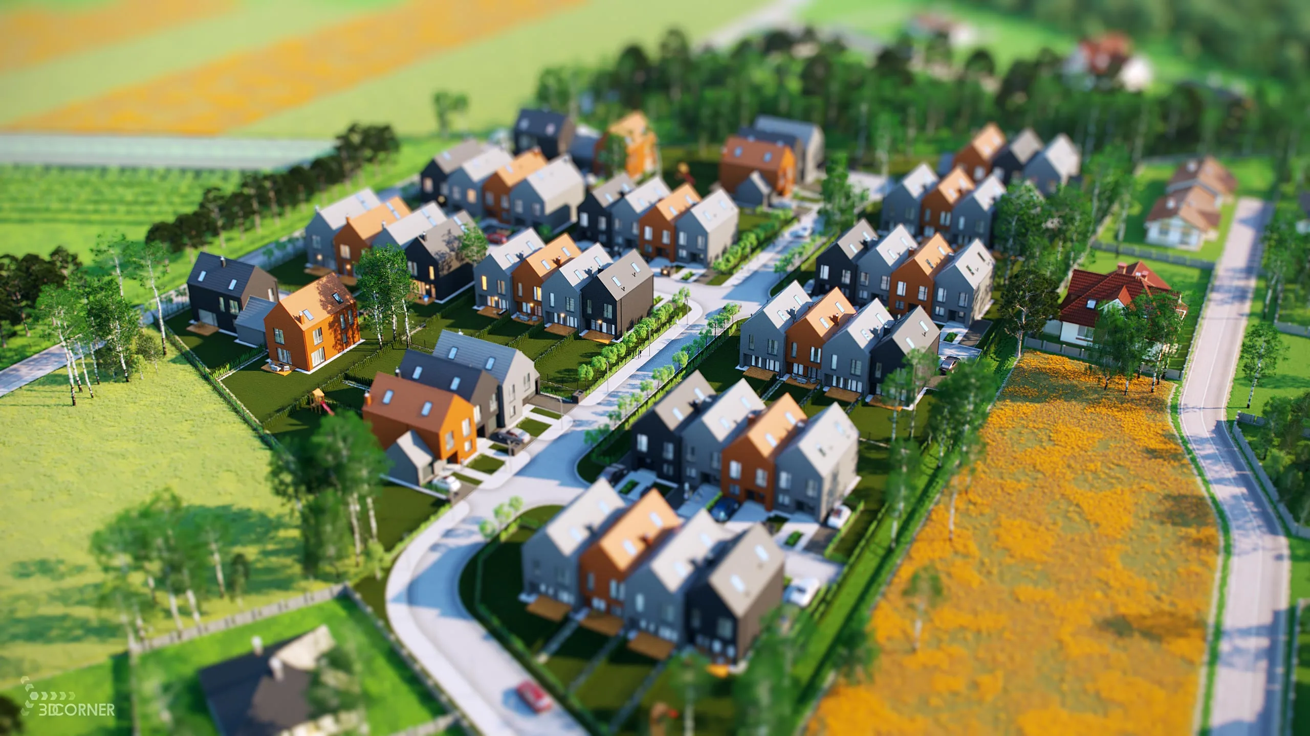 visualization exterior photorealistic modern architecture apartment miniature 3dcorner