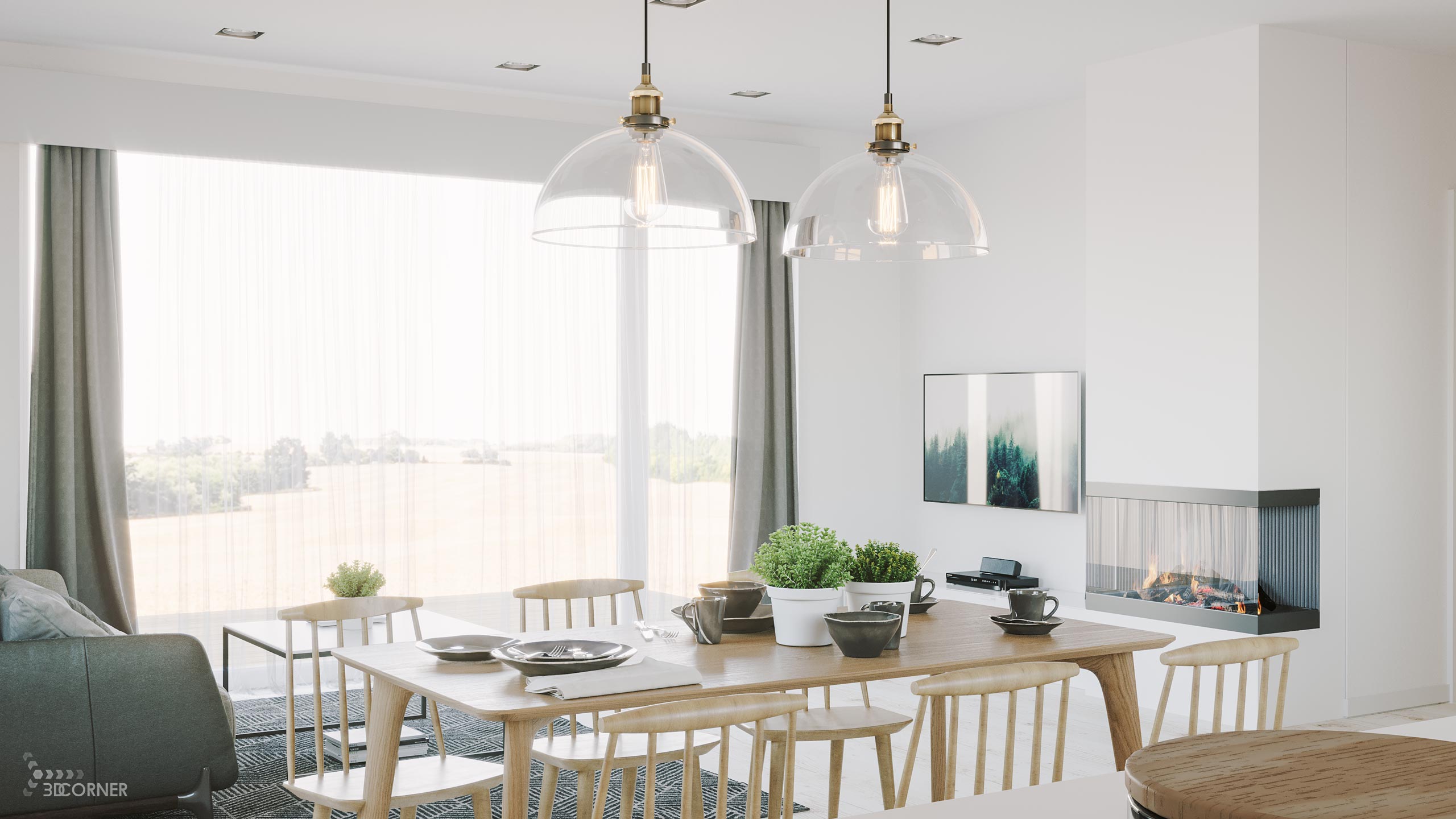visualization interior photorealistic modern architecture apartment dinning 3dcorner