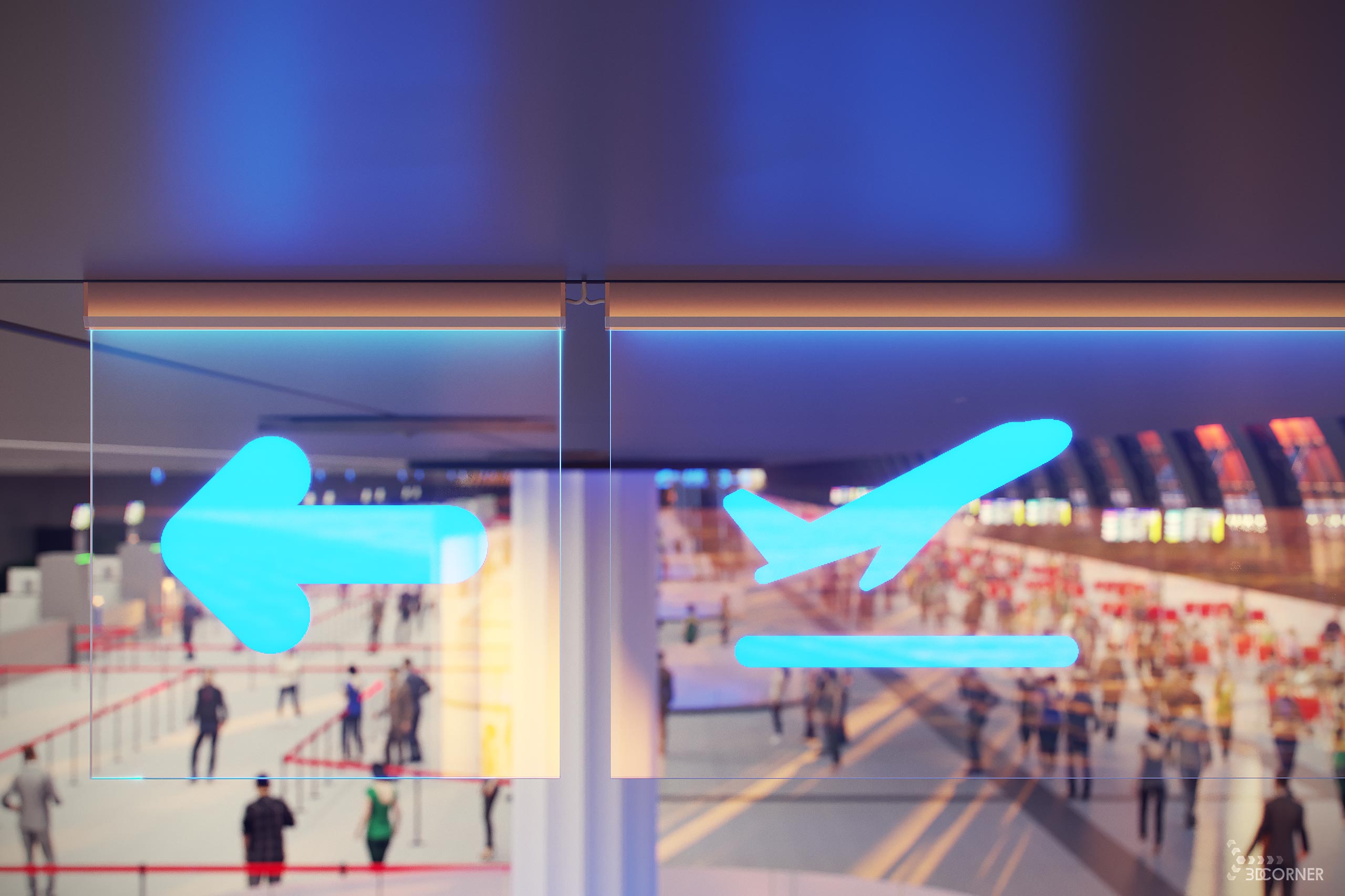 visualization photorealistic interior airport information board backlit lighting 3dcorner
