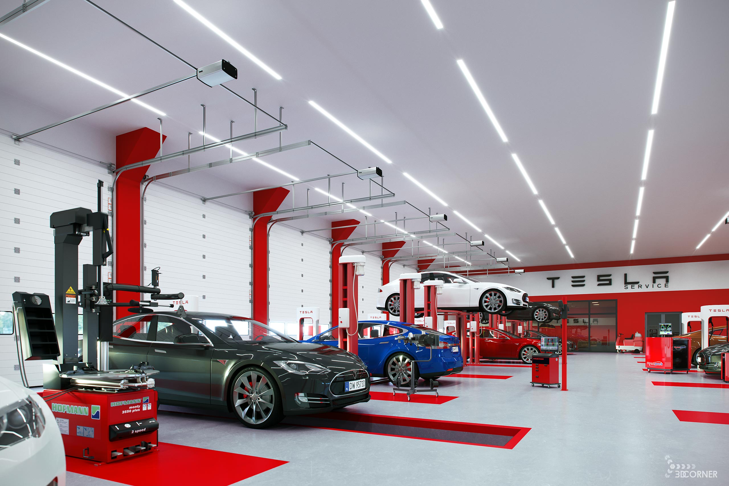 visualization photorealistic interior car rapair workshop lighting 3dcorner
