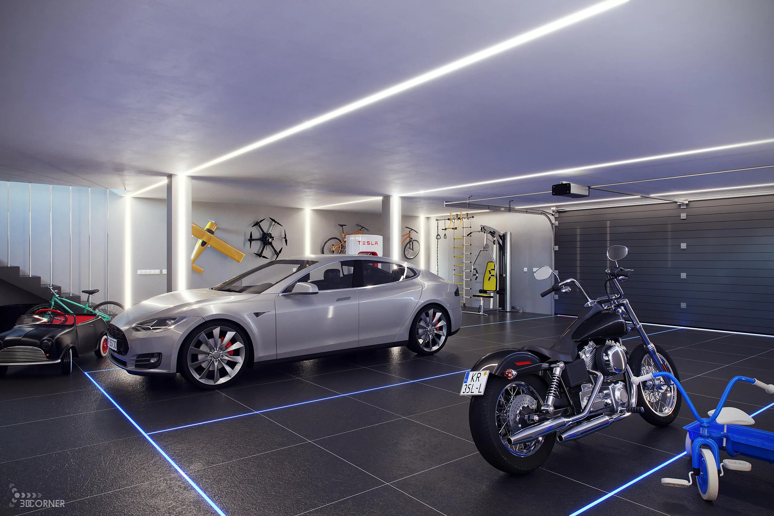 visualization photorealistic interior garage lighting 3dcorner