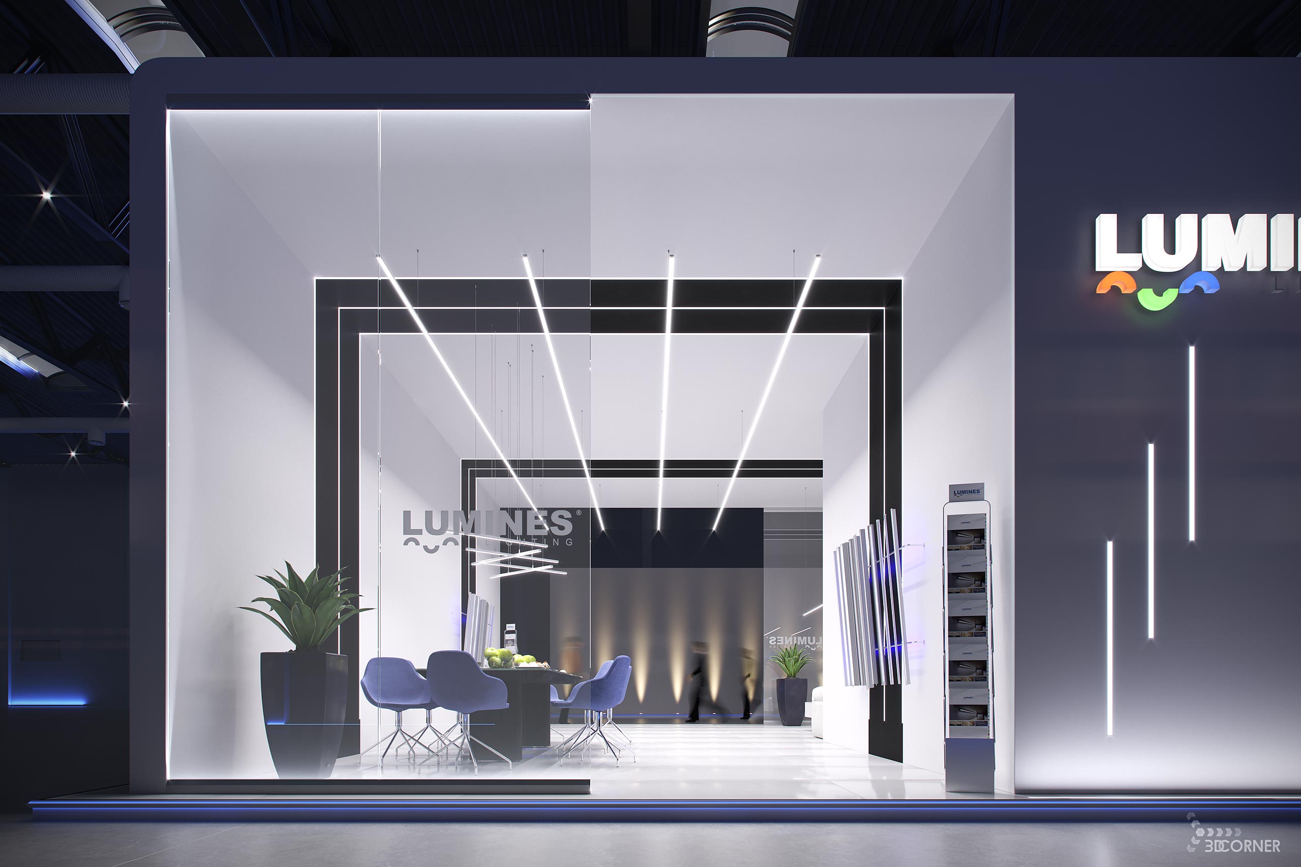 visualization photorealistic interior trade fair stand lighting closeup 3dcorner