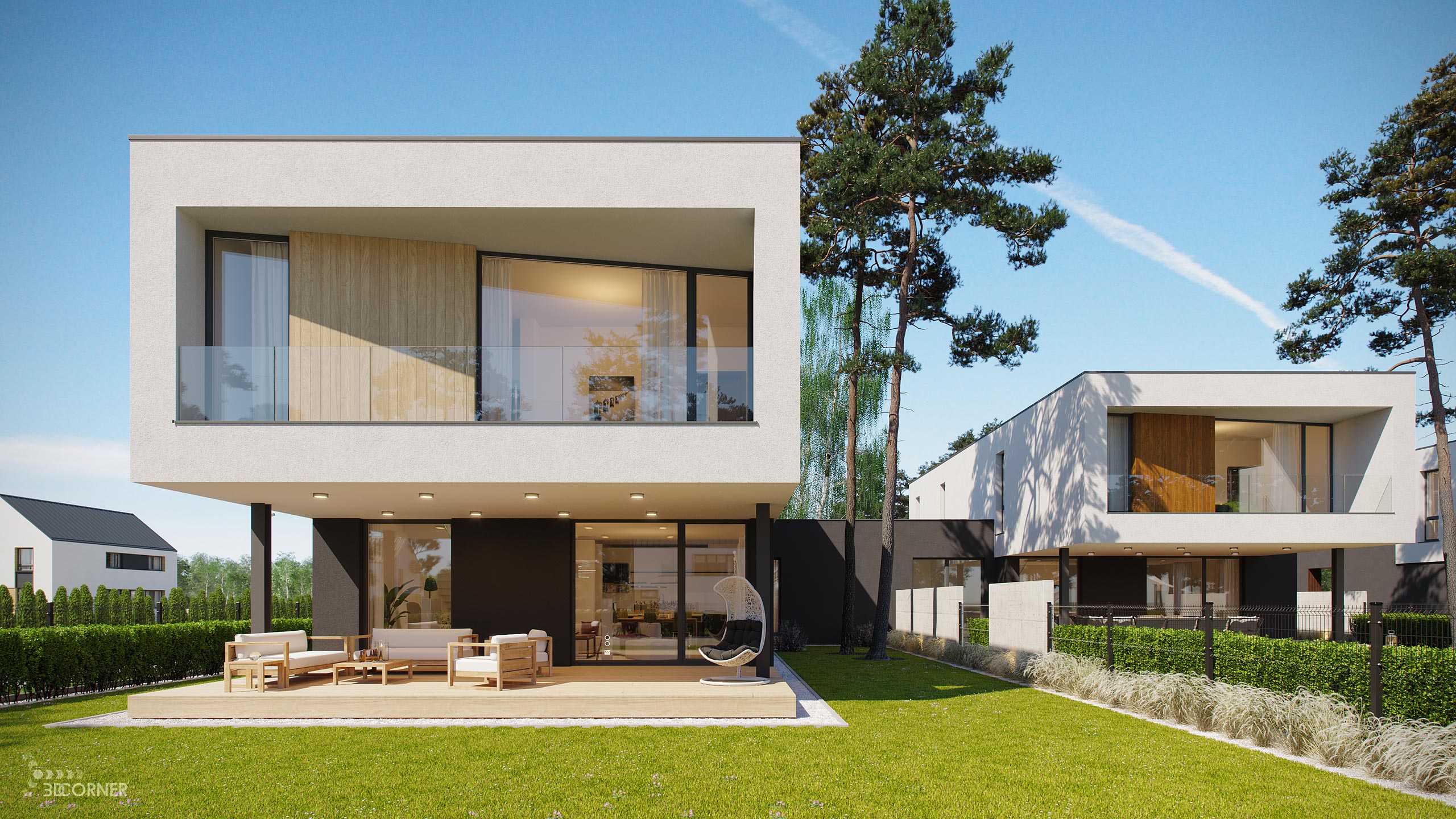 visualization exterior photorealistic modern architecture apartment 3d corner