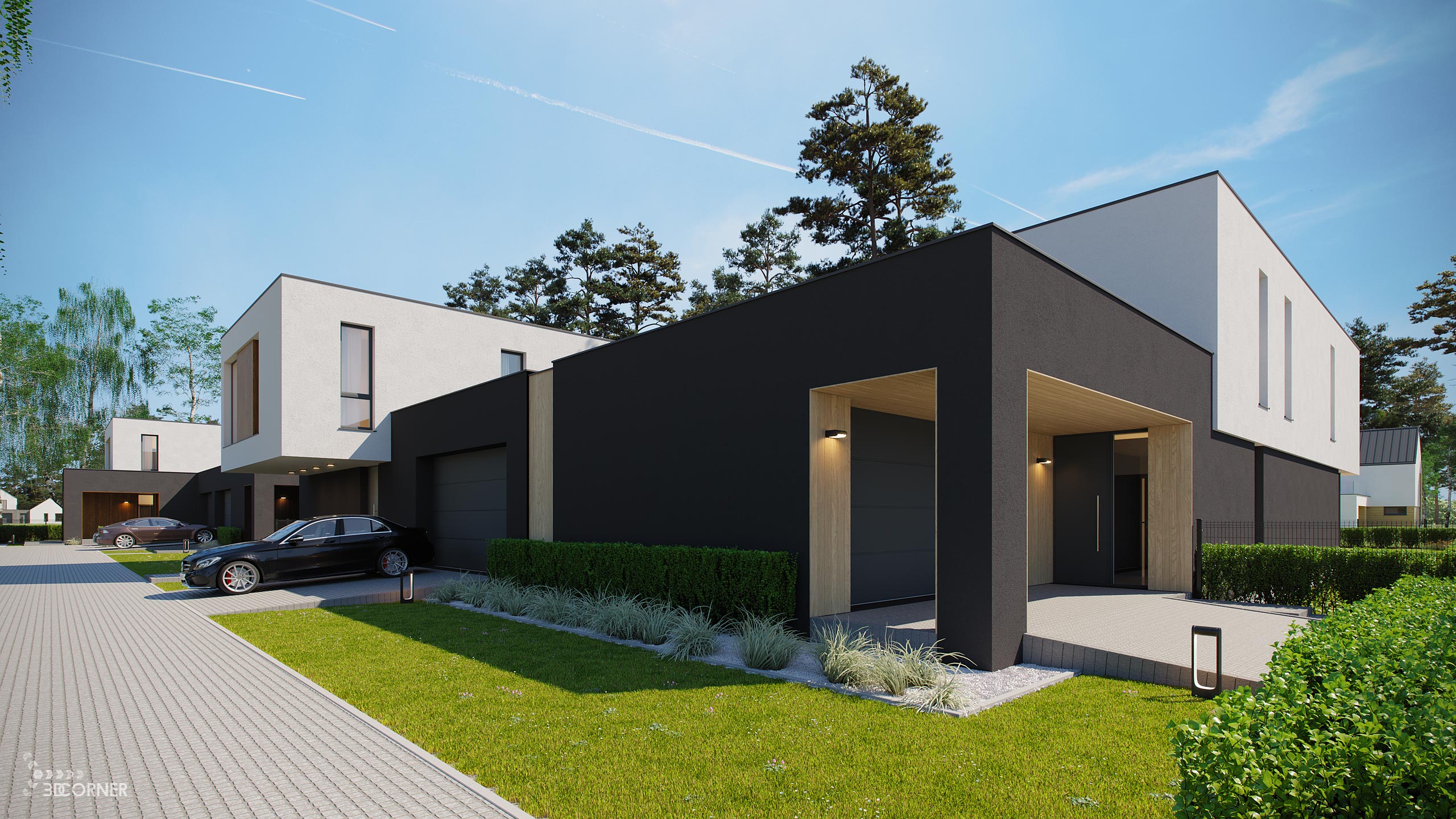 visualization exterior photorealistic modern architecture apartment 3d corner