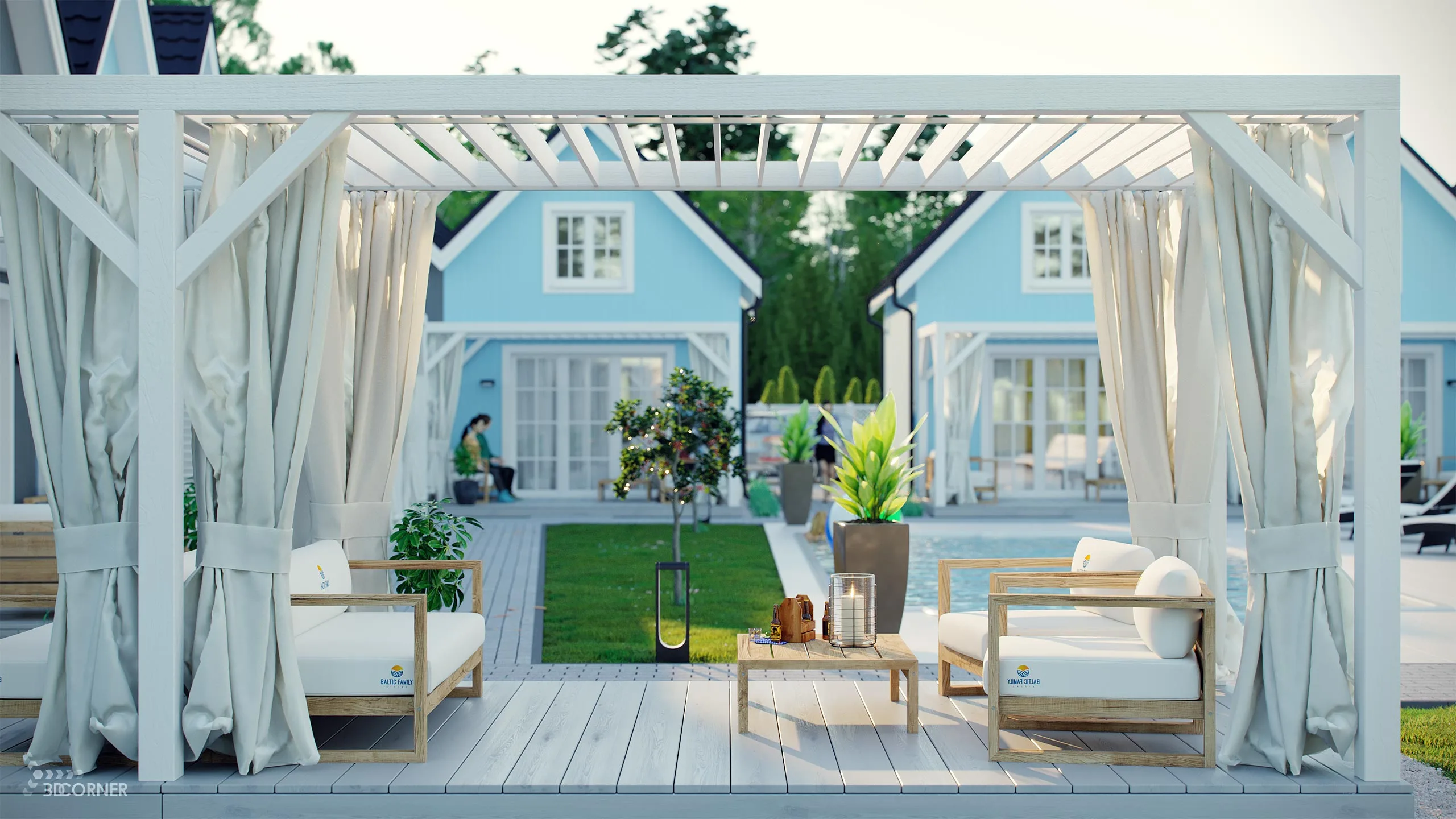 Architectural visualization of contemporary holiday resort near Baltic Sea