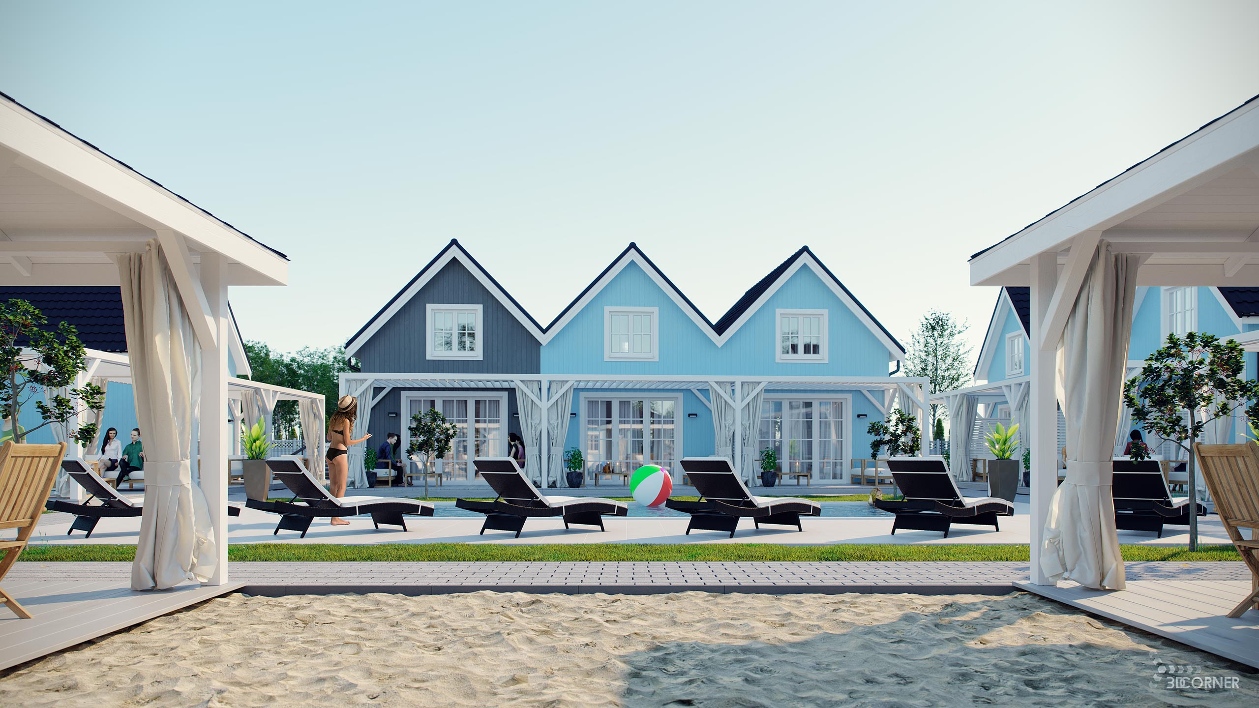 Architectural visualization of contemporary holiday resort near Baltic Sea