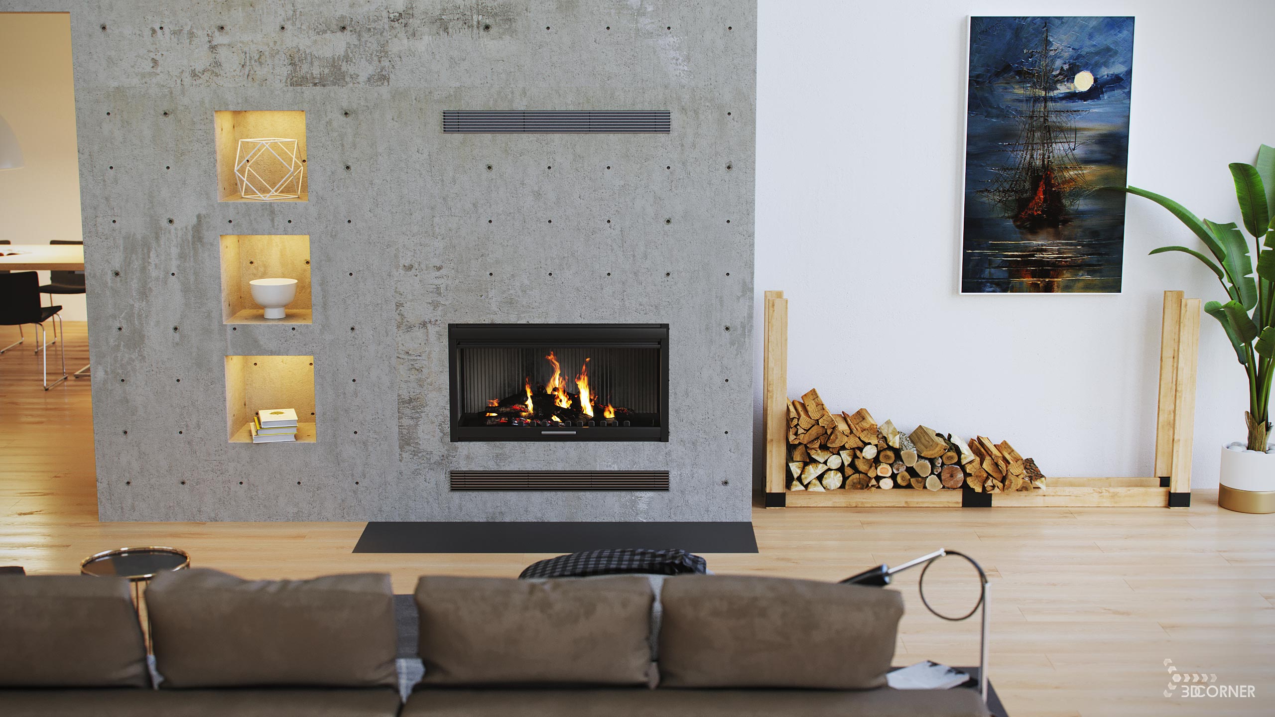 visualization interior photorealistic fireplace product apartment salon 3dcorner