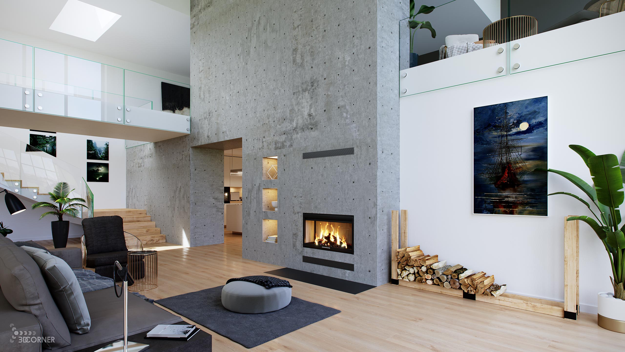 visualization interior rendering fireplace product apartment salon 3d corner