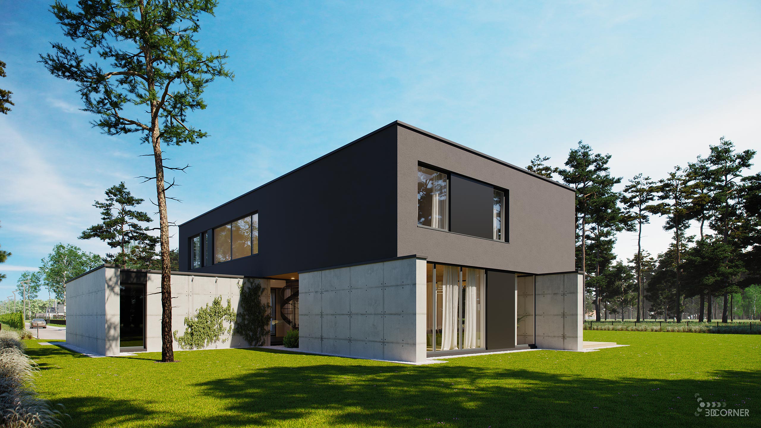 Exterior architecture visualization of modern  residential houses by 3D Corner.