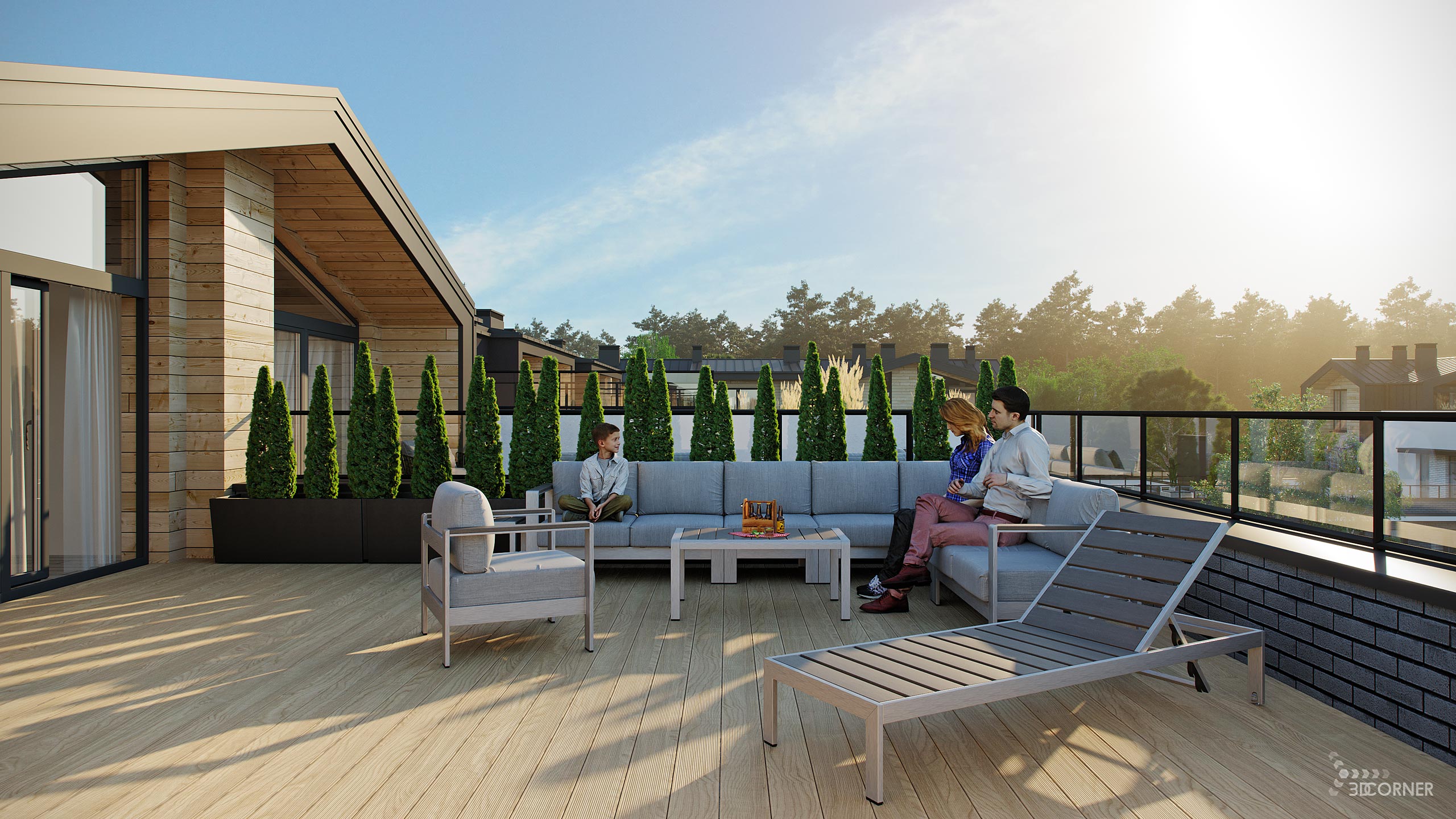 visualization 3d rendering architectural archviz residential contenporary terrace 3d corner