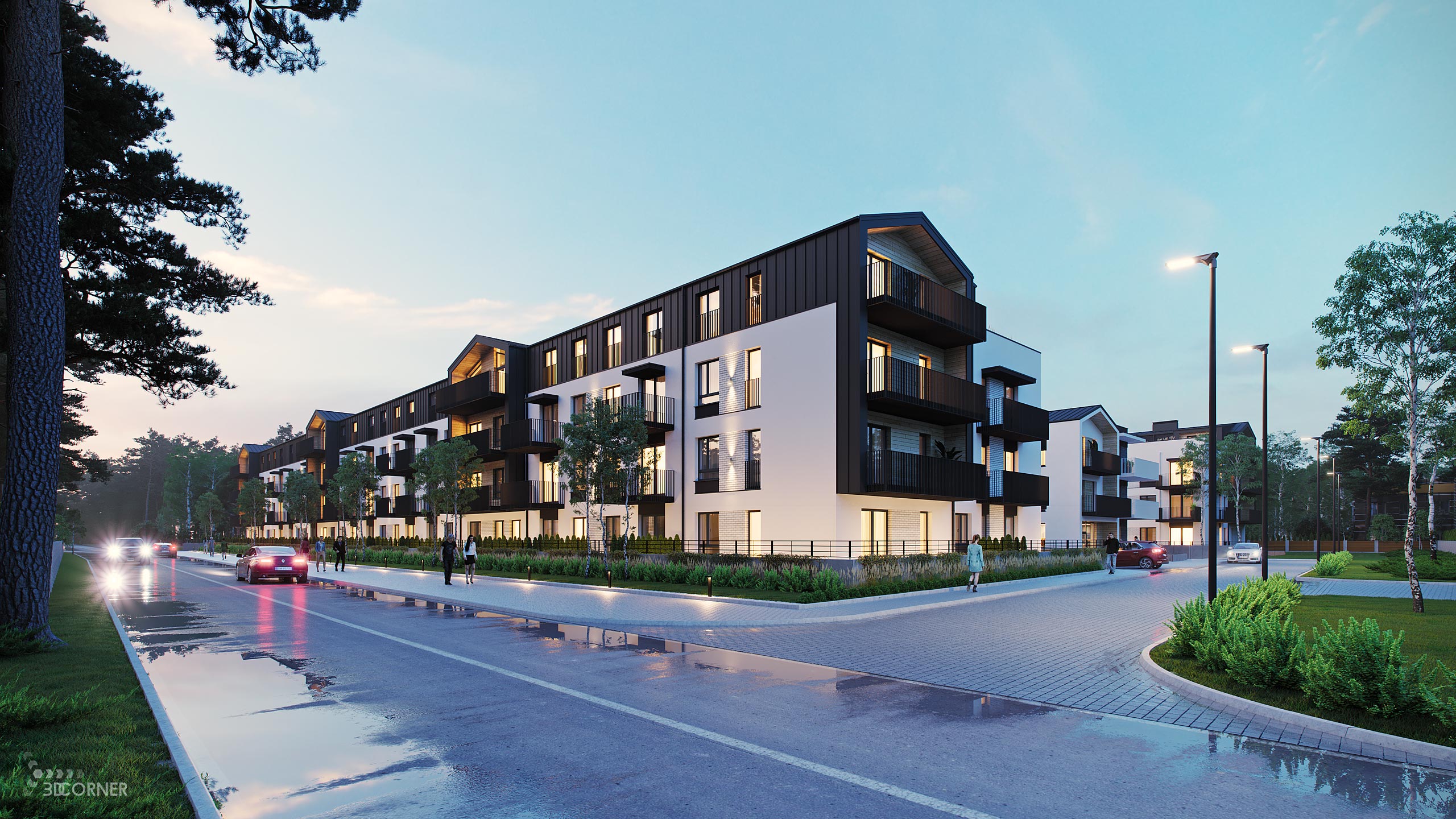 visualization 3d rendering architectural archviz residential contenporary night corner