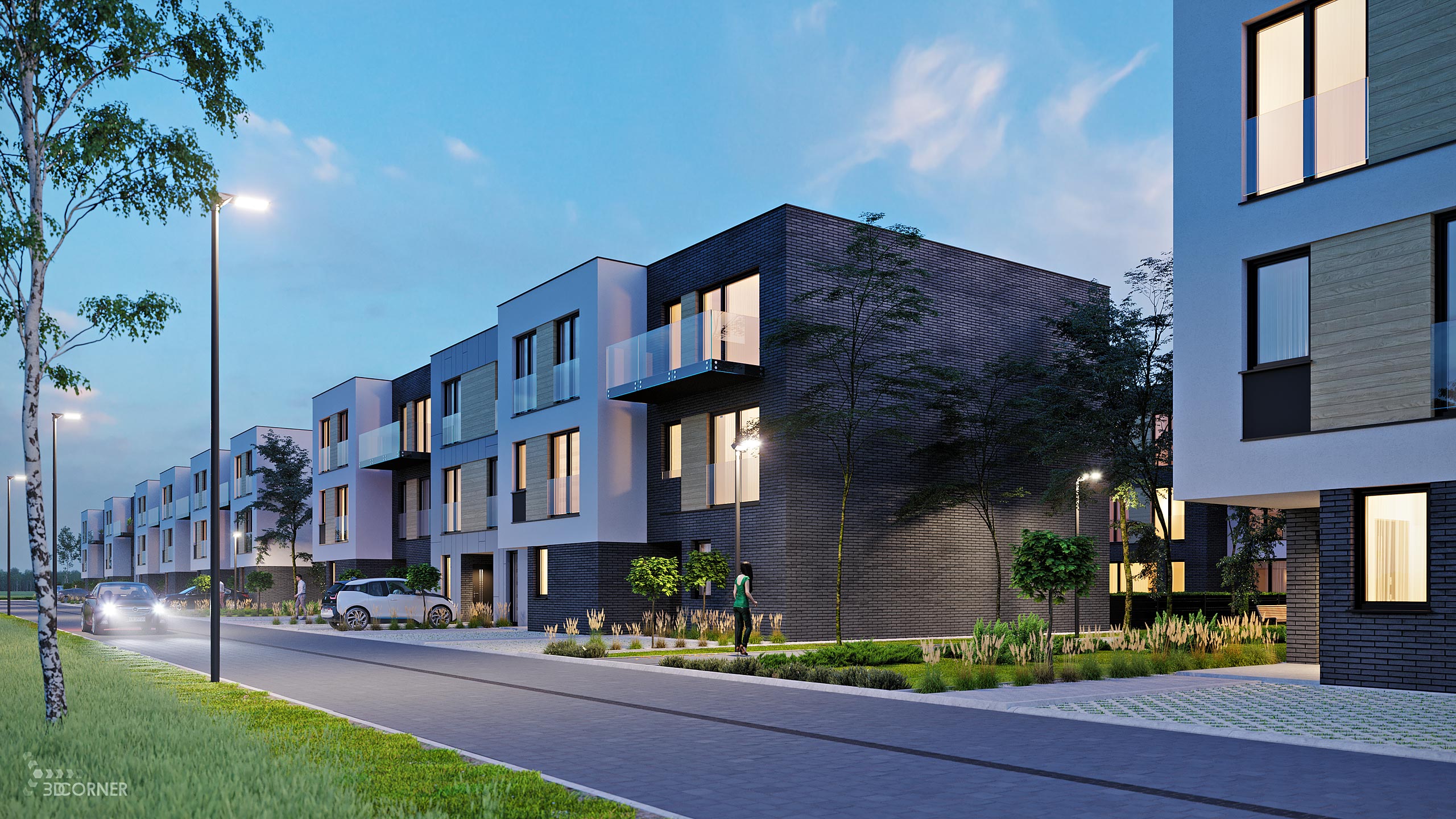 visualization 3d rendering archviz architectural night apartments contemporary compact 3d corner