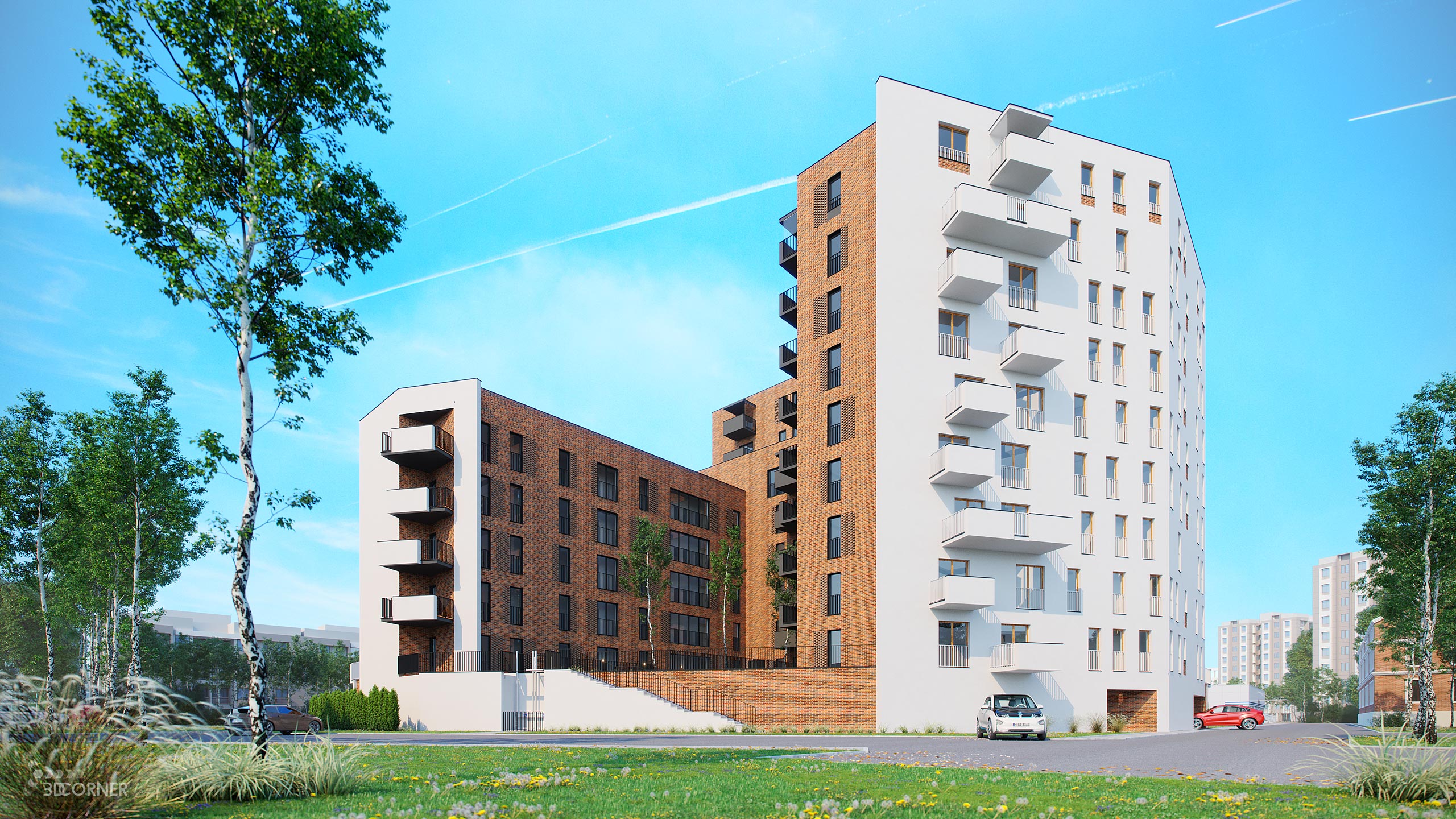 visualization 3d rendering archviz architectural housing estate contemporary 3d corner
