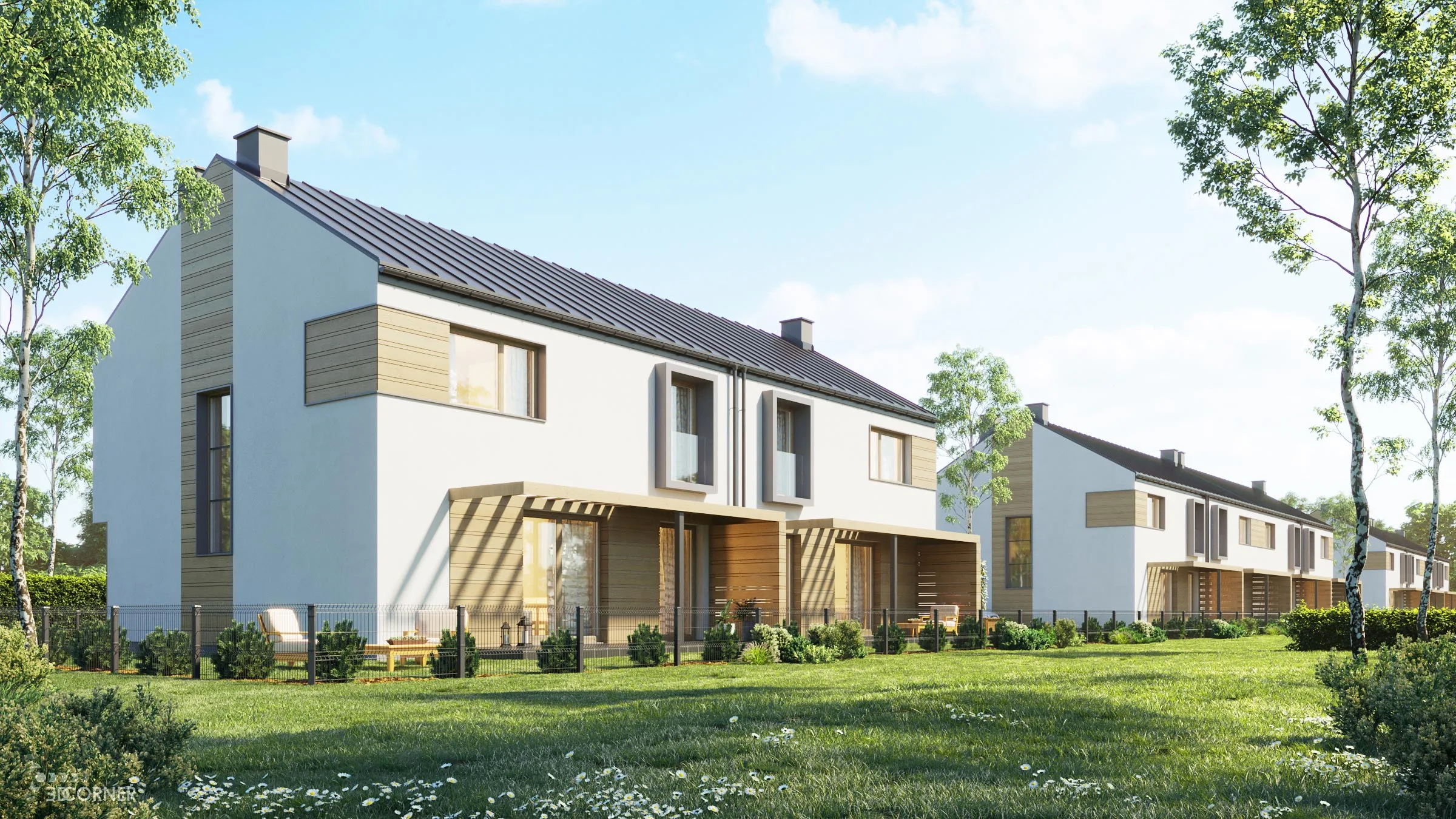 visualization 3d rendering archviz architectural apartments terraced contemporary 3d corner