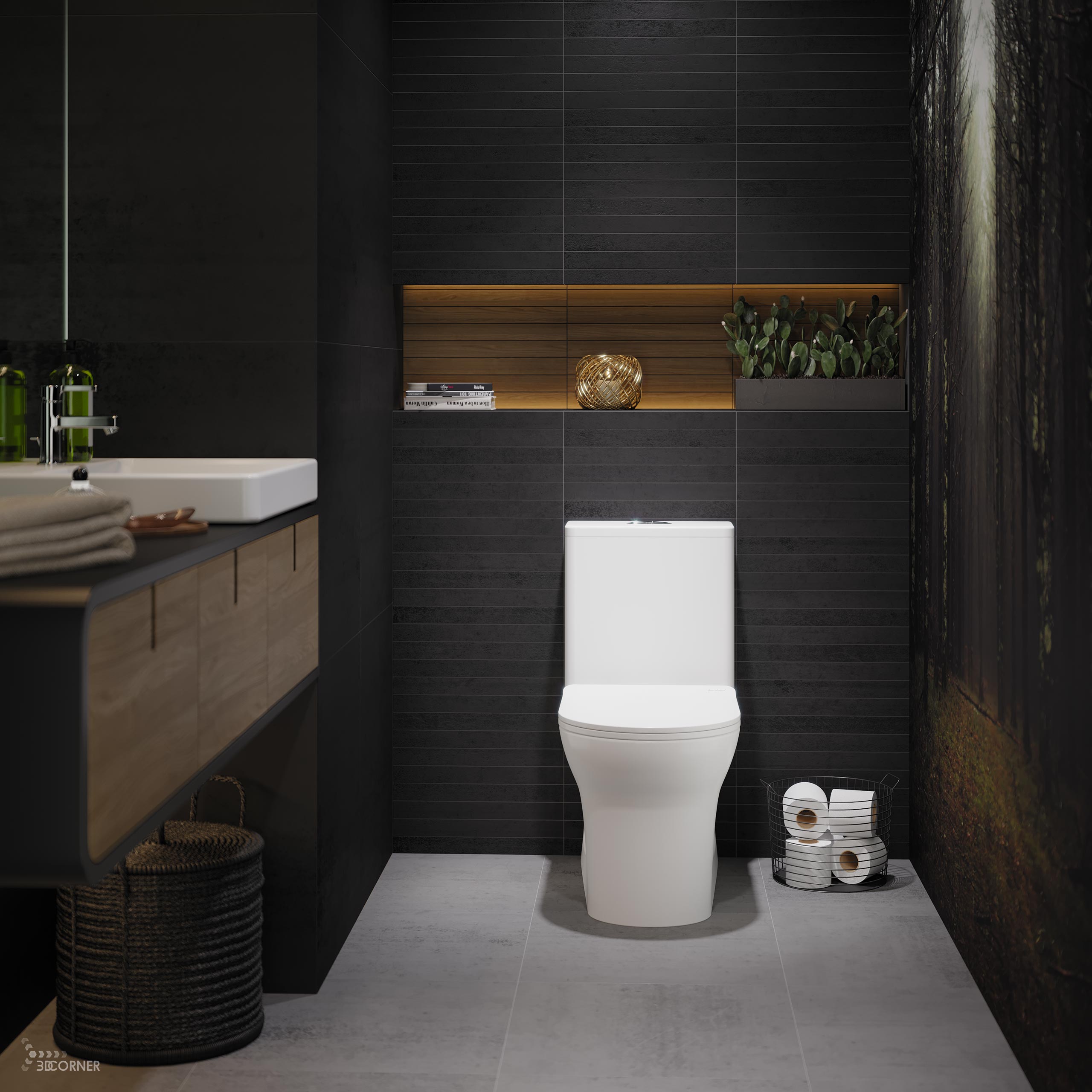 visualization 3d rendering archviz architectural bathroom toilet dark contemporary corner