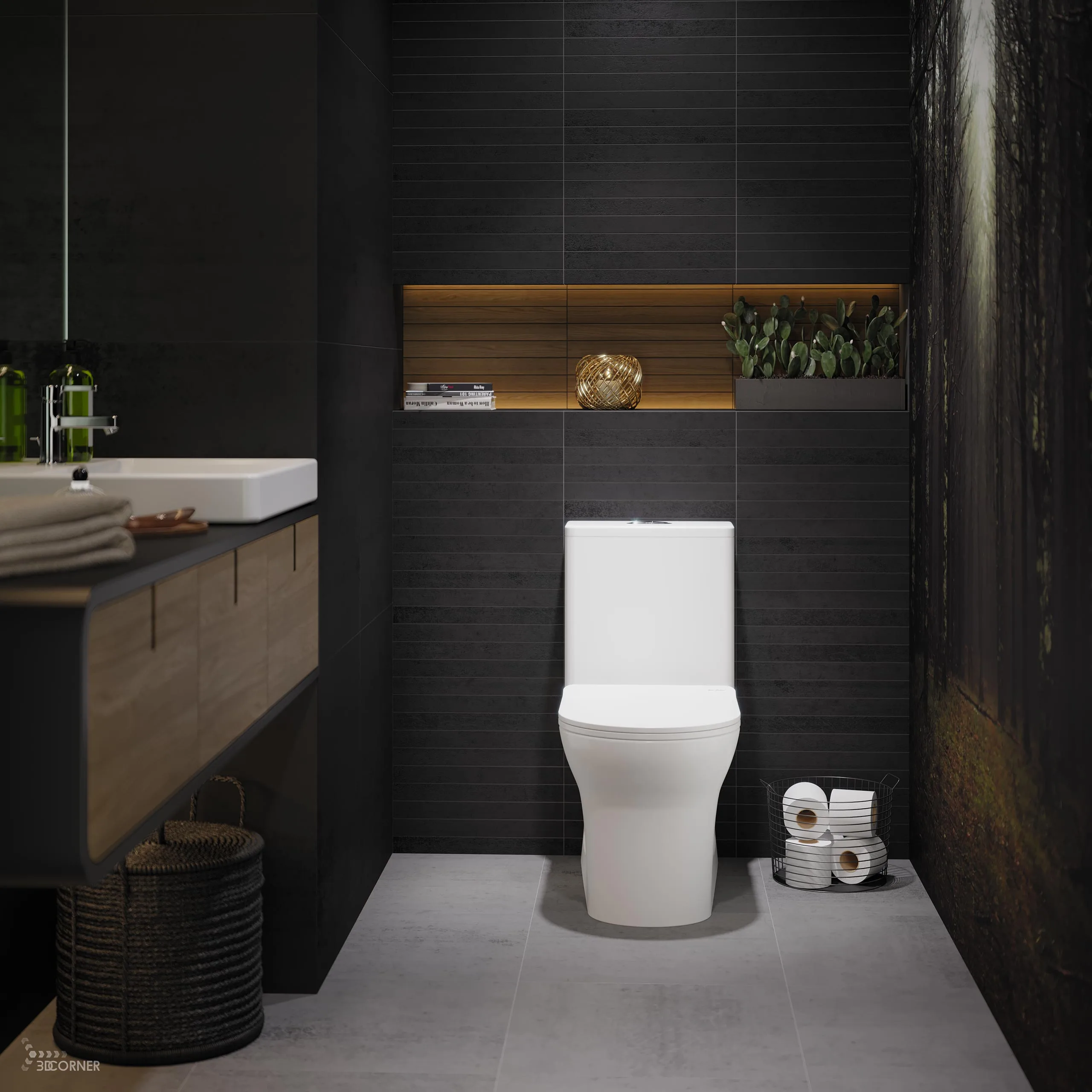 visualization 3d rendering archviz architectural bathroom toilet dark contemporary corner