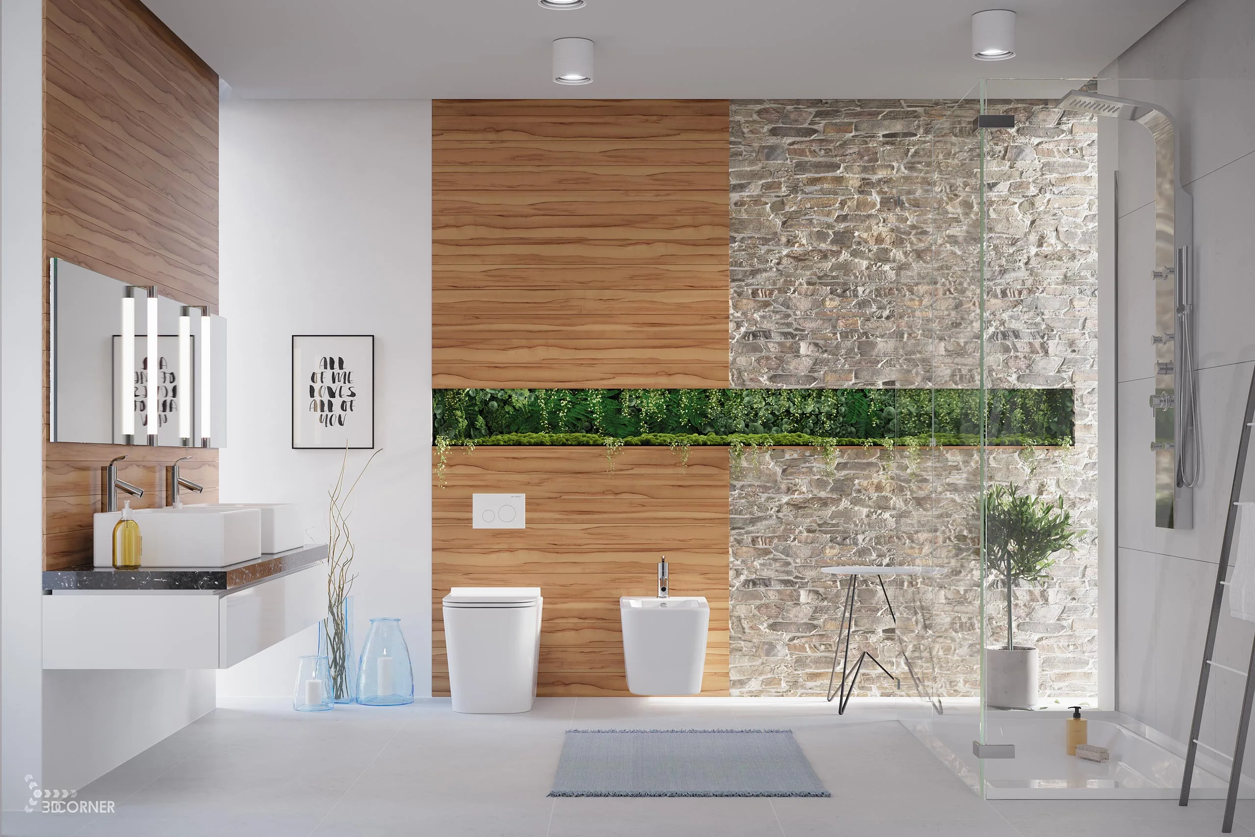 visualization 3d rendering archviz architectural bathroom toilet bright contemporary corner