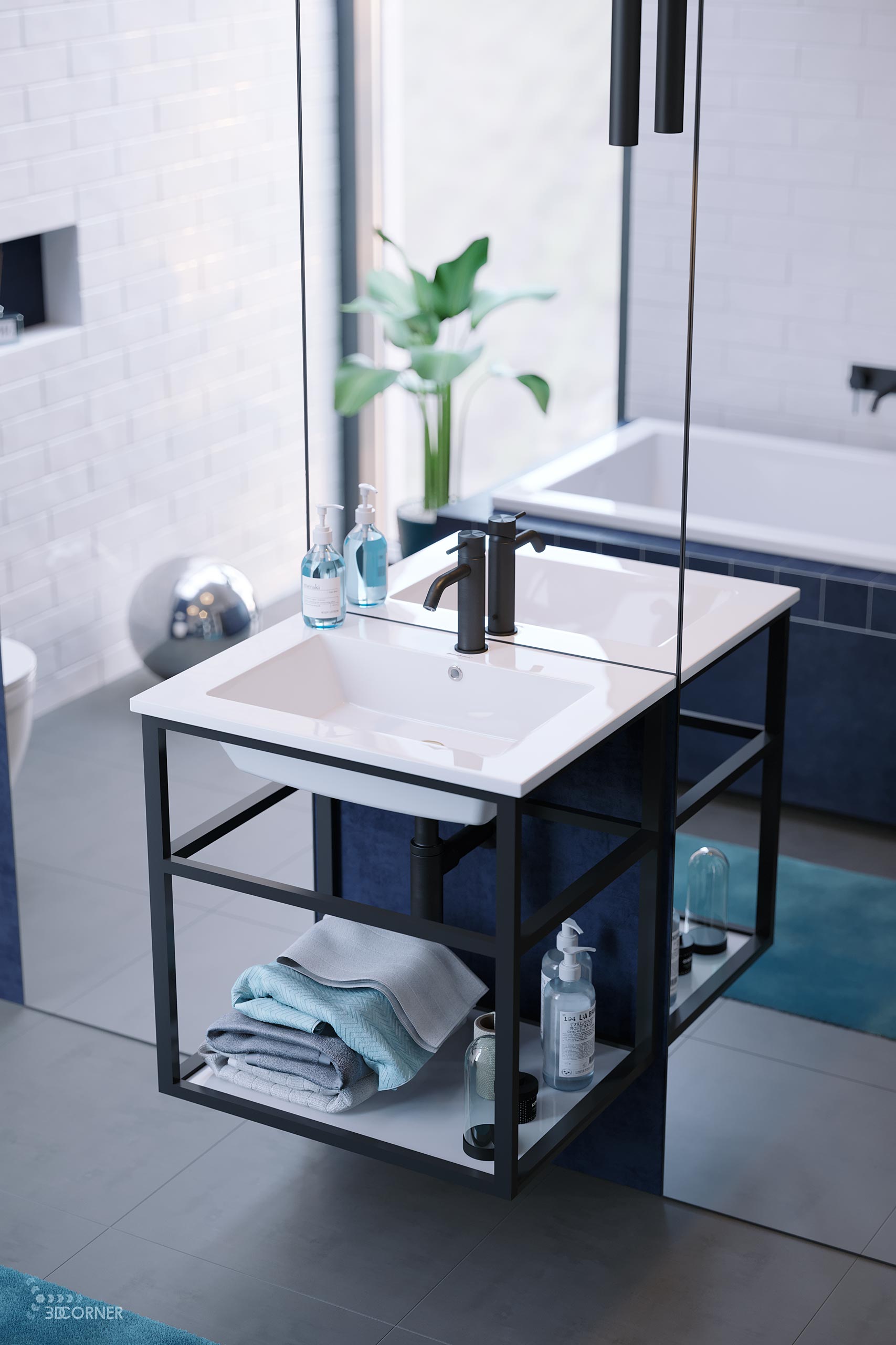 visualization 3d rendering archviz architectural bathroom vanity bright contemporary corner