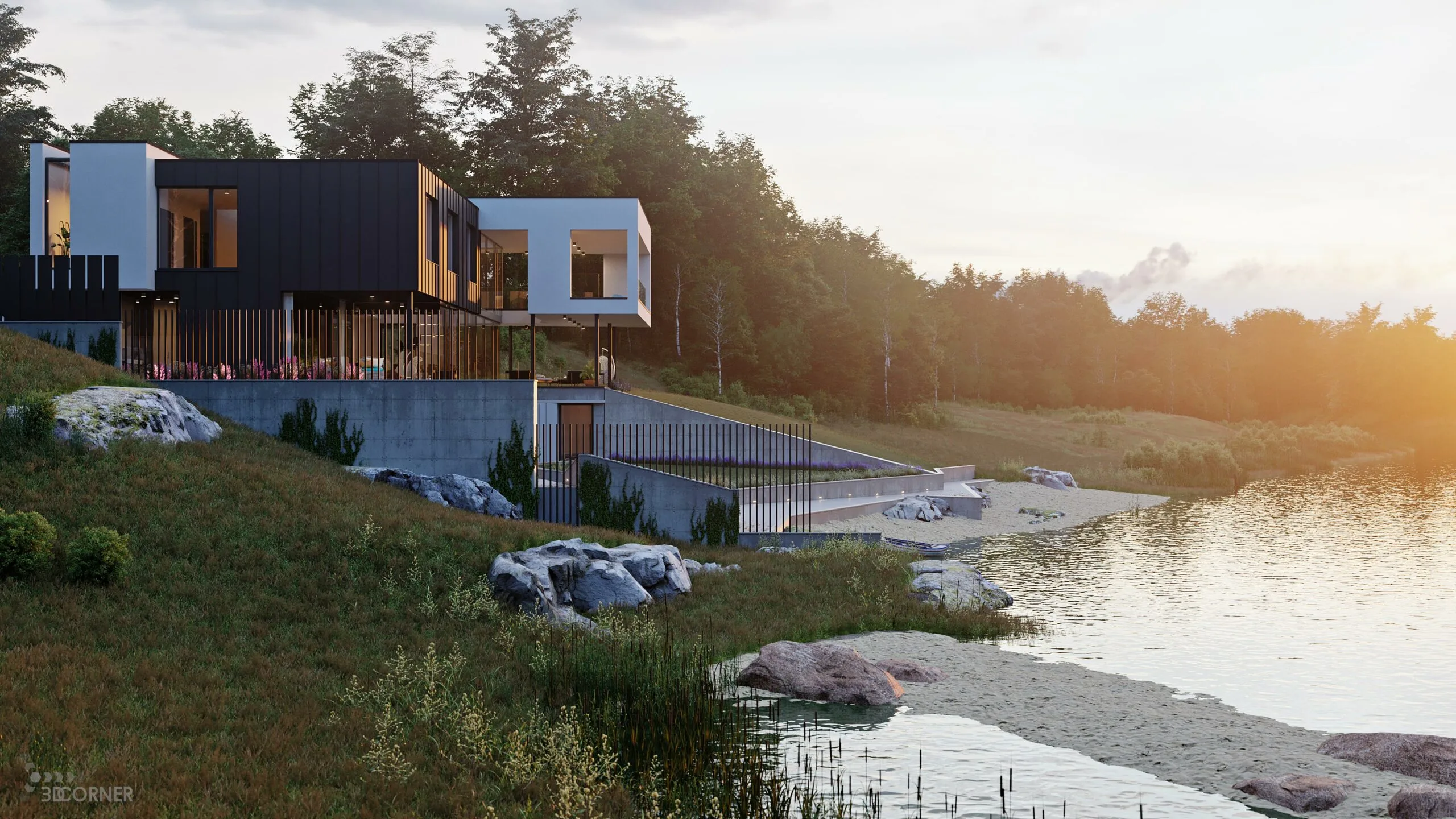 cgi visualization 3d rendering archviz architectural contemporary vegetation 3d corner
