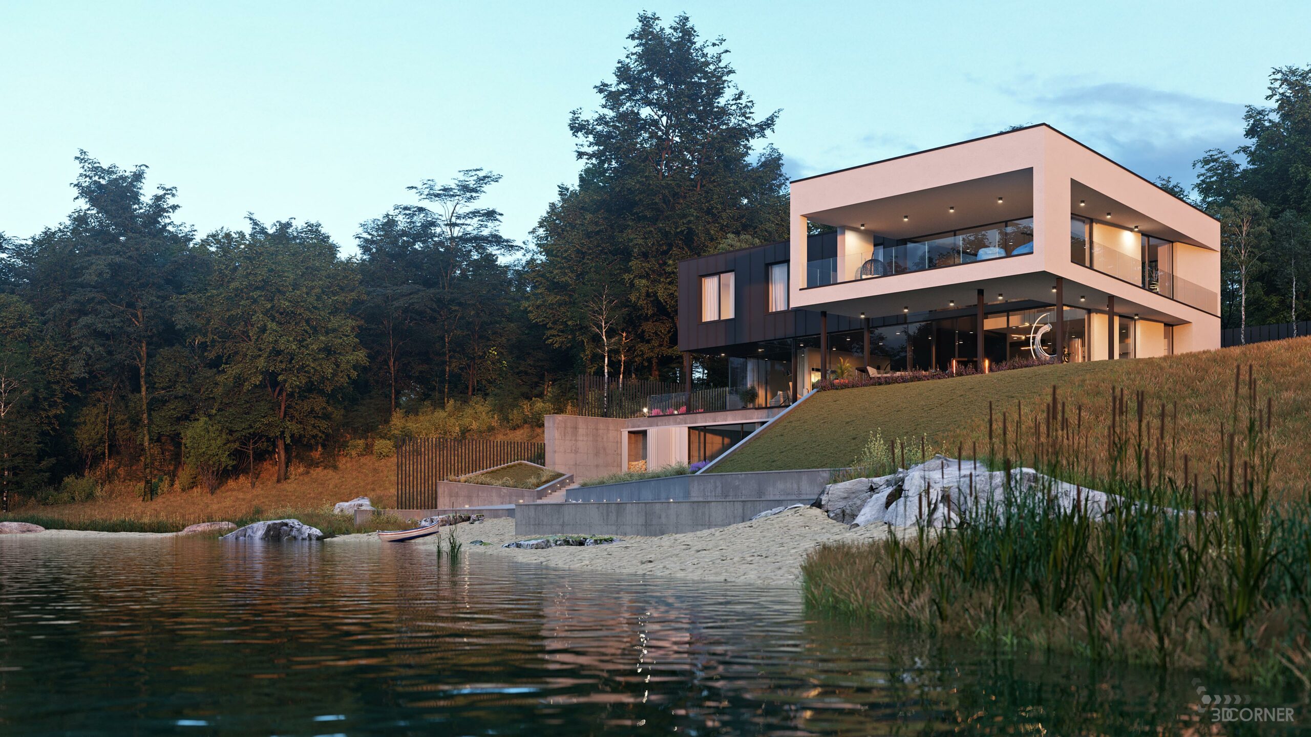 cgi visualization 3d rendering archviz architectural contemporary vegetation 3d corner
