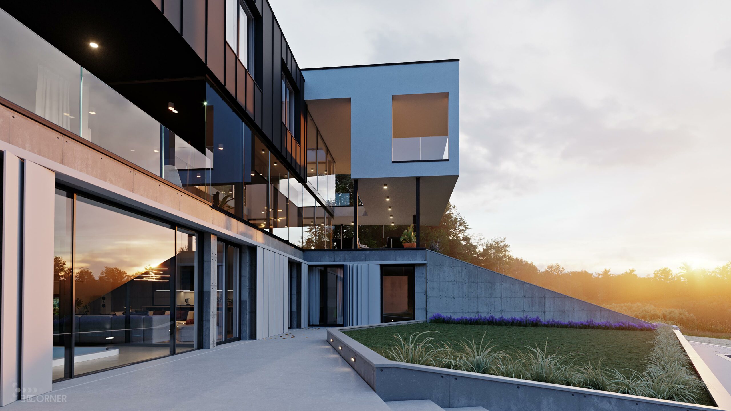 cgi visualization 3d rendering archviz architectural contemporary vegetation 3d corner