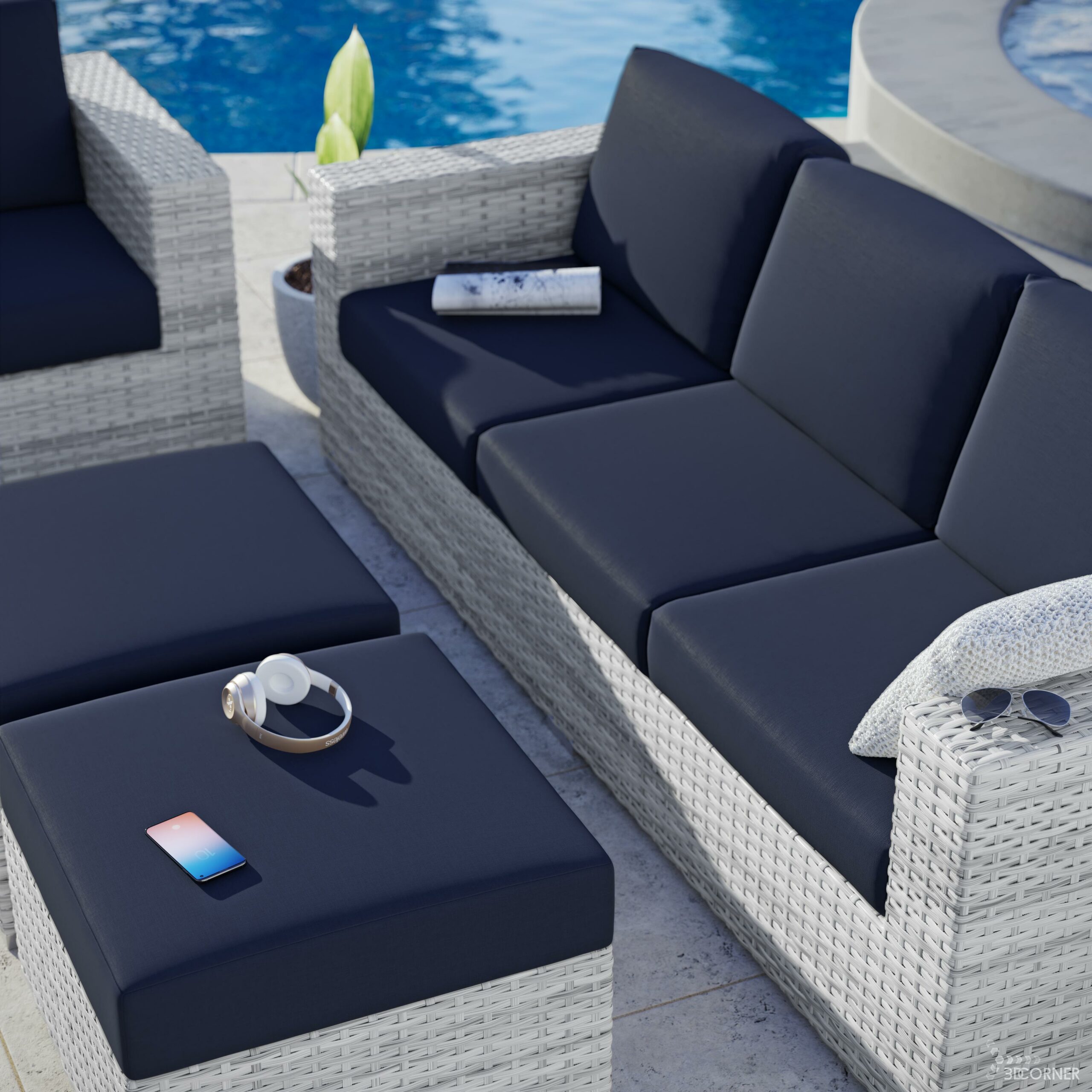 cgi visualization 3d rendering archviz patio contemporary outdoor furniture rattan 3d corner