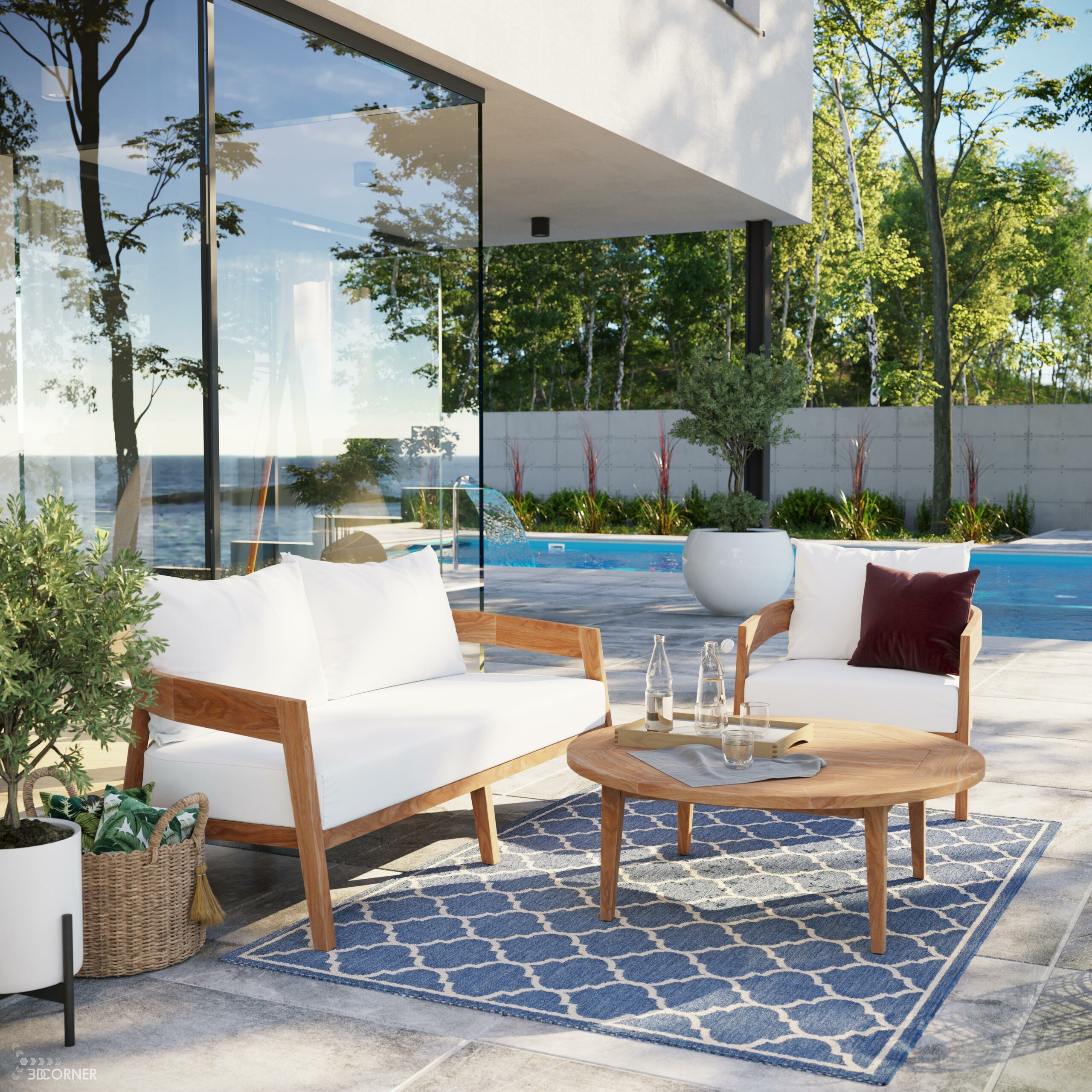 cgi visualization 3d rendering archviz patio contemporary outdoor furniture kayu 3d corner