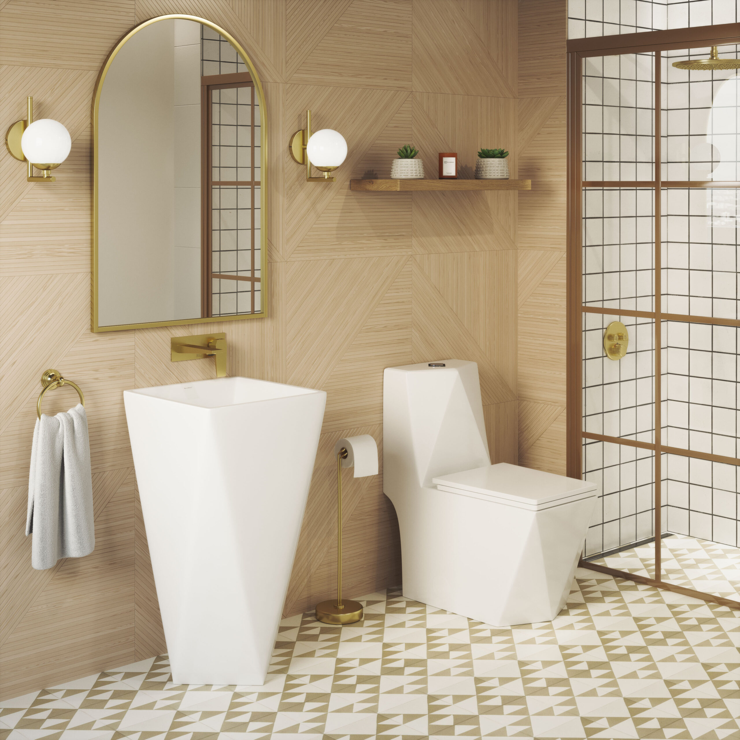 visualization bathroom washbasin shiny metal tiles 3d render