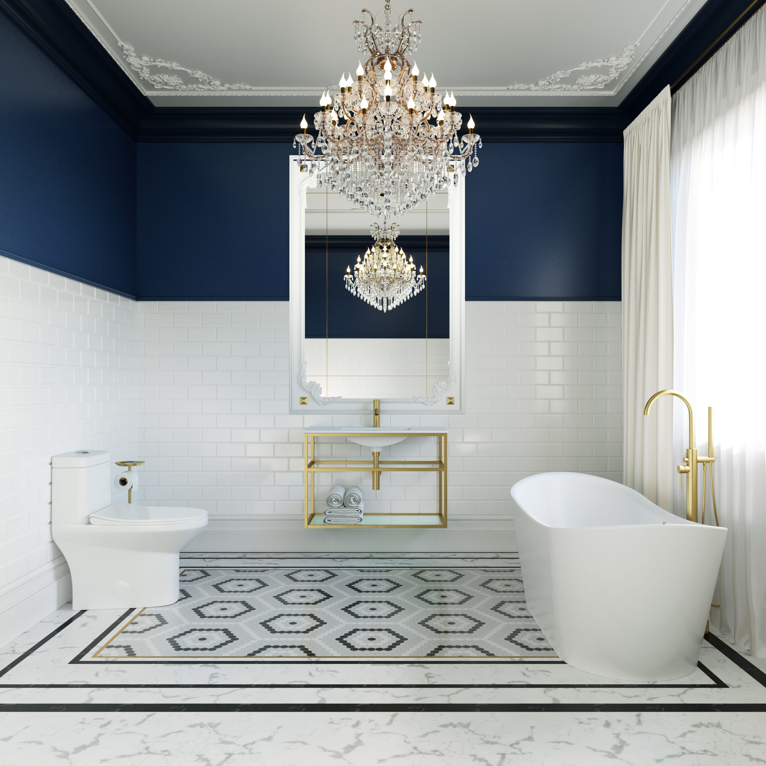 glamorous bathroom 3D rendering visualization cgi bathroom fixtures