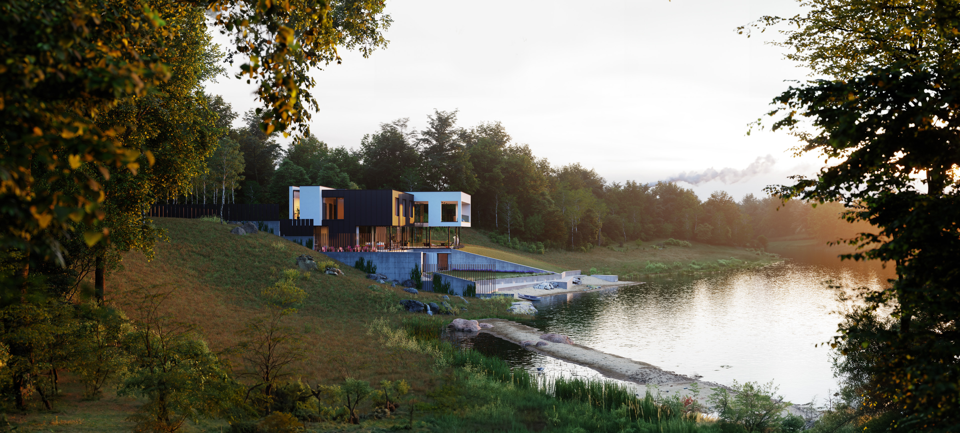 rendering 3d visualization architectural realistic 3d corner riverside villa
