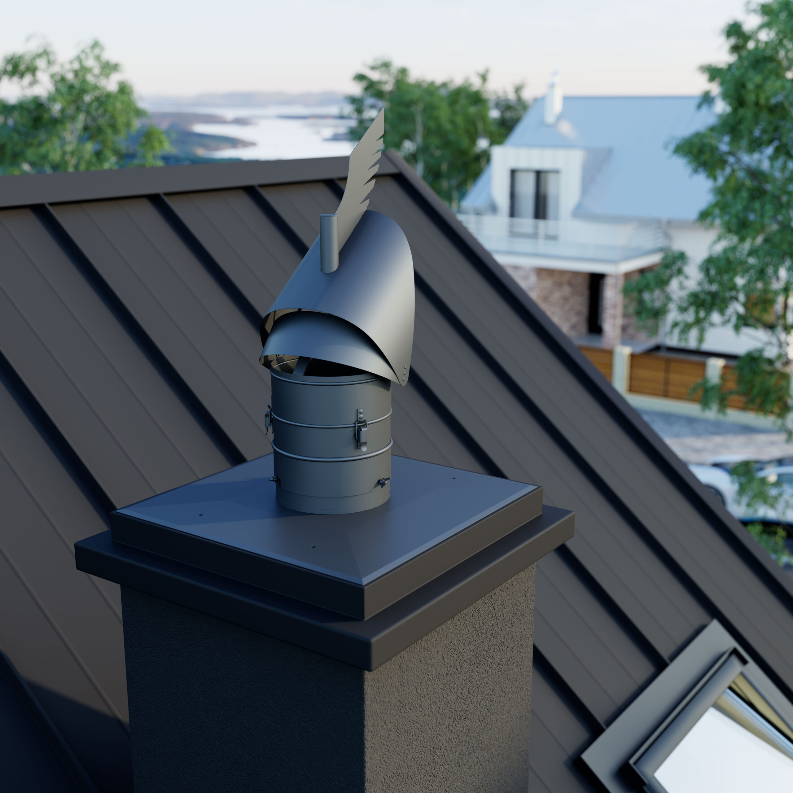 detailed steel chimney on the roof