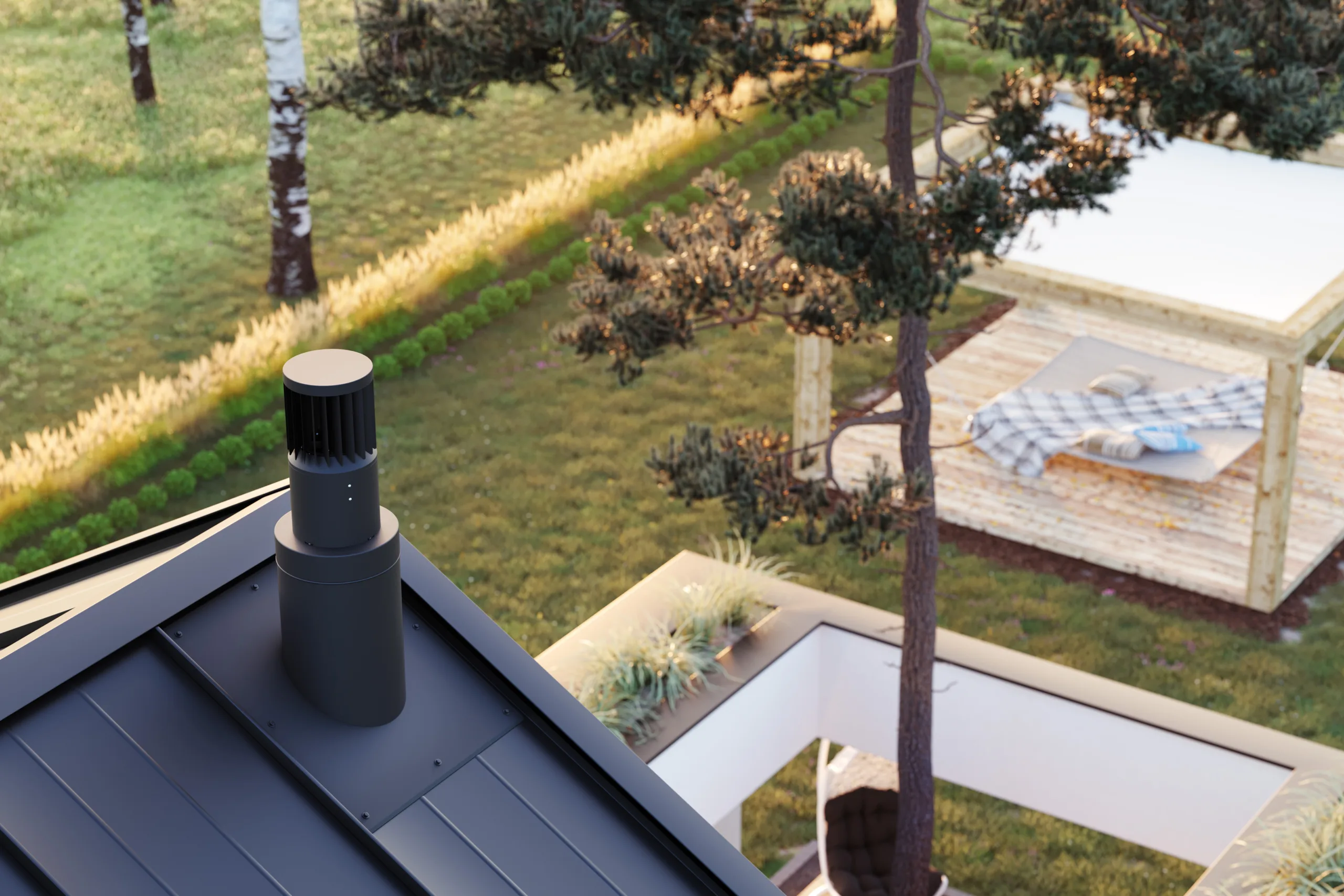 metal chimney design for the roof of the house