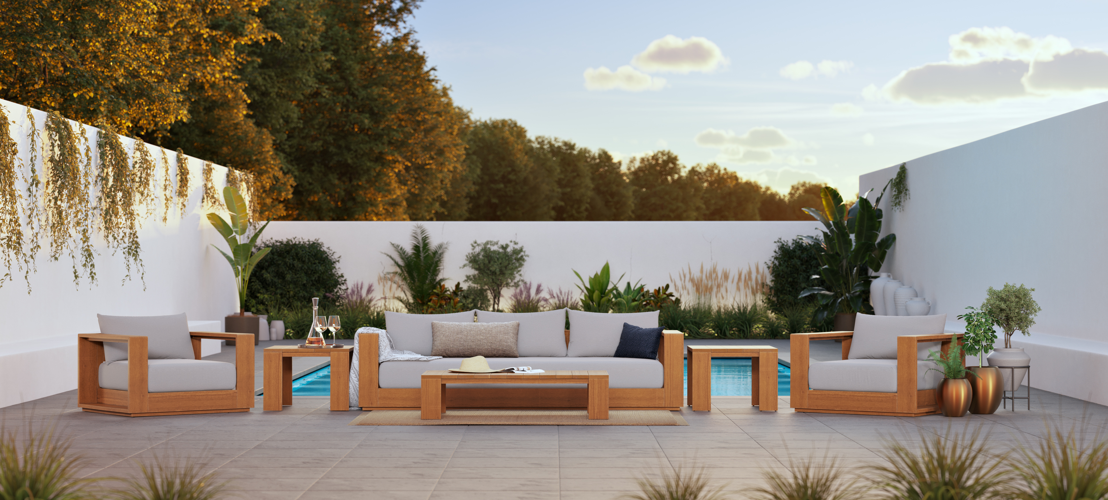 rendering 3d visualization product realistic 3d corner furtniture outdoor sunset