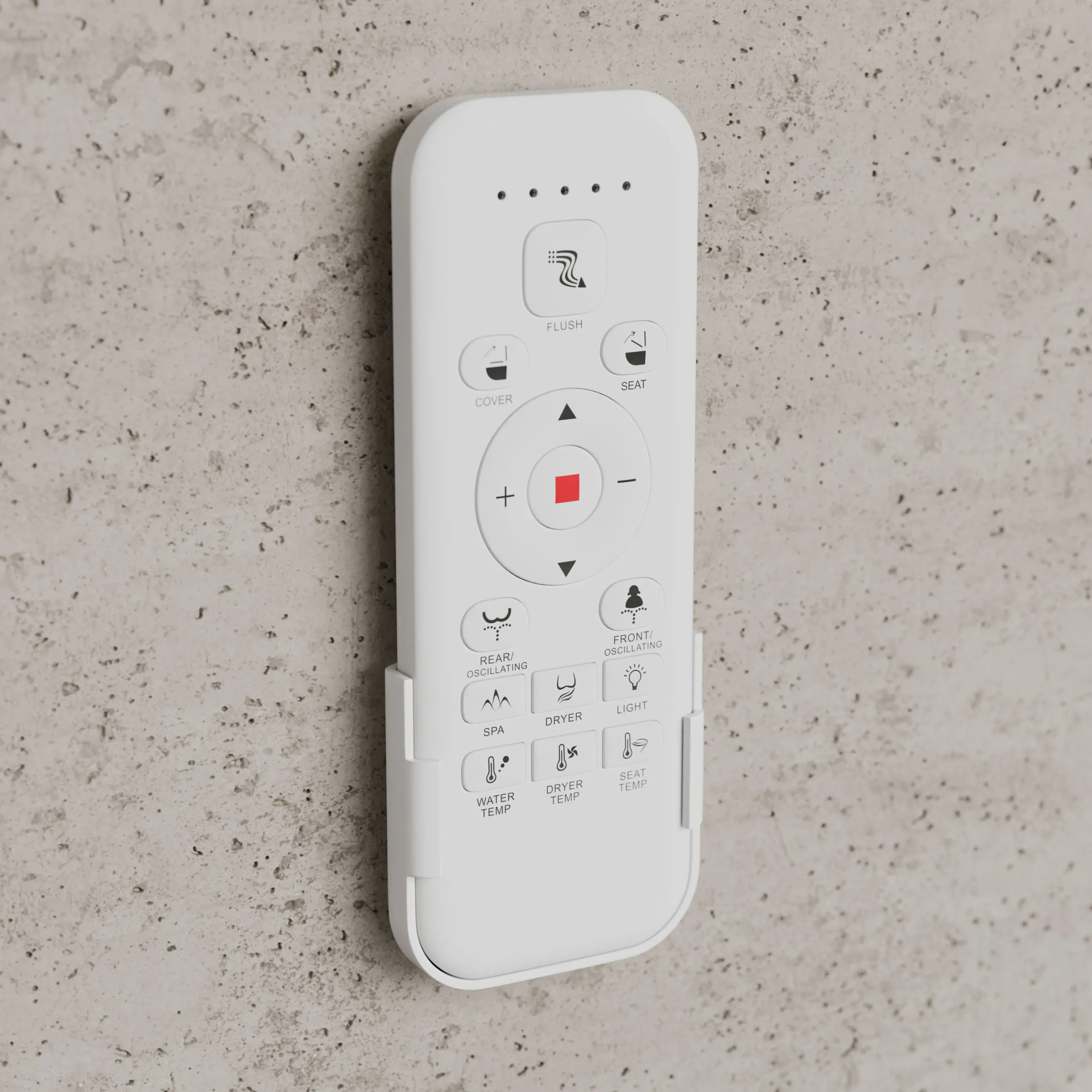 Photorealistic 3D rendering by 3D Corner of a smart toilet remote with advanced product details, marketing-ready rendering, ideal for developer portfolios